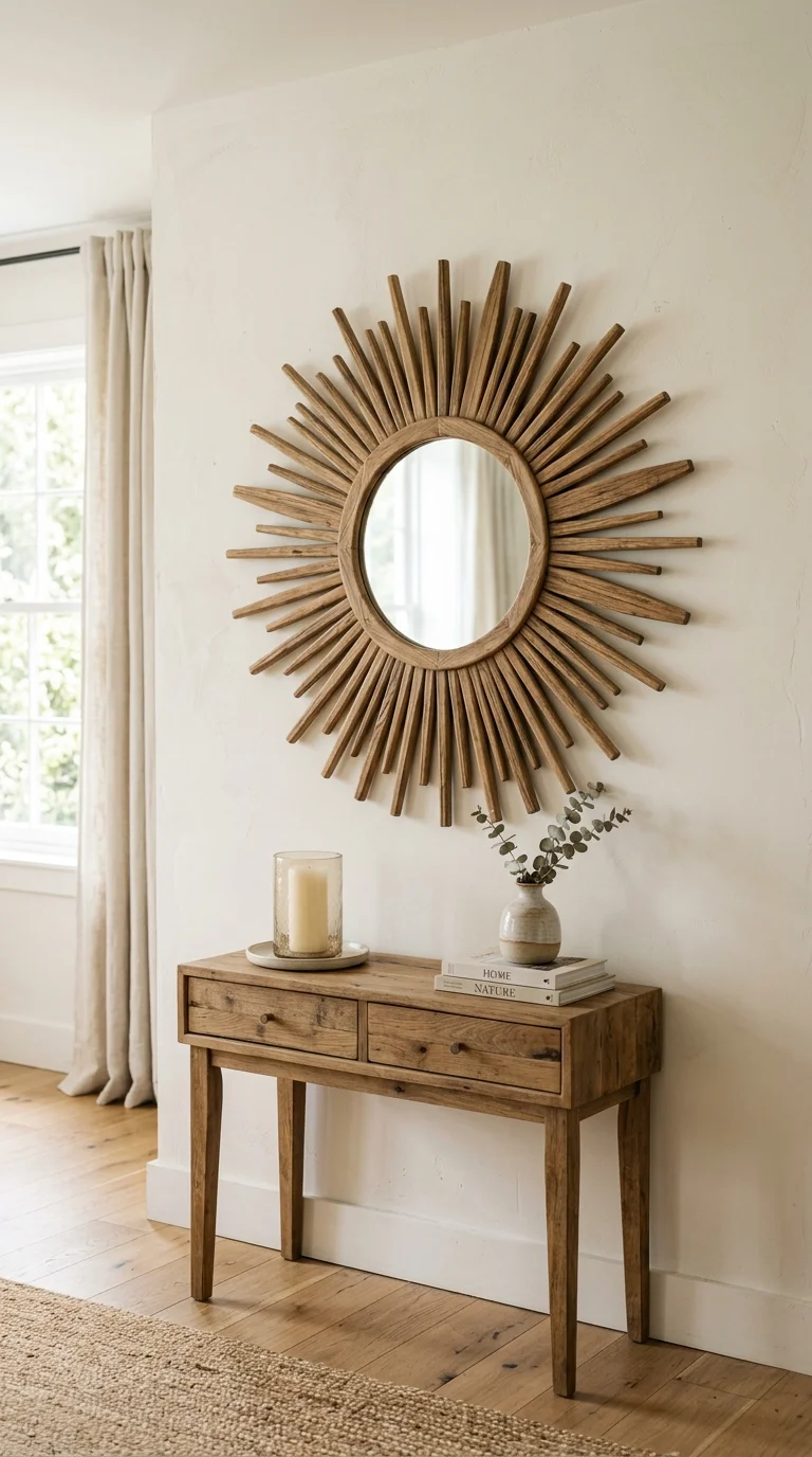 23 Budget Boho Living Rooms That Look Anything But Cheap 18 017 Sunburst Mirror Accent A round sunburst mirror wit