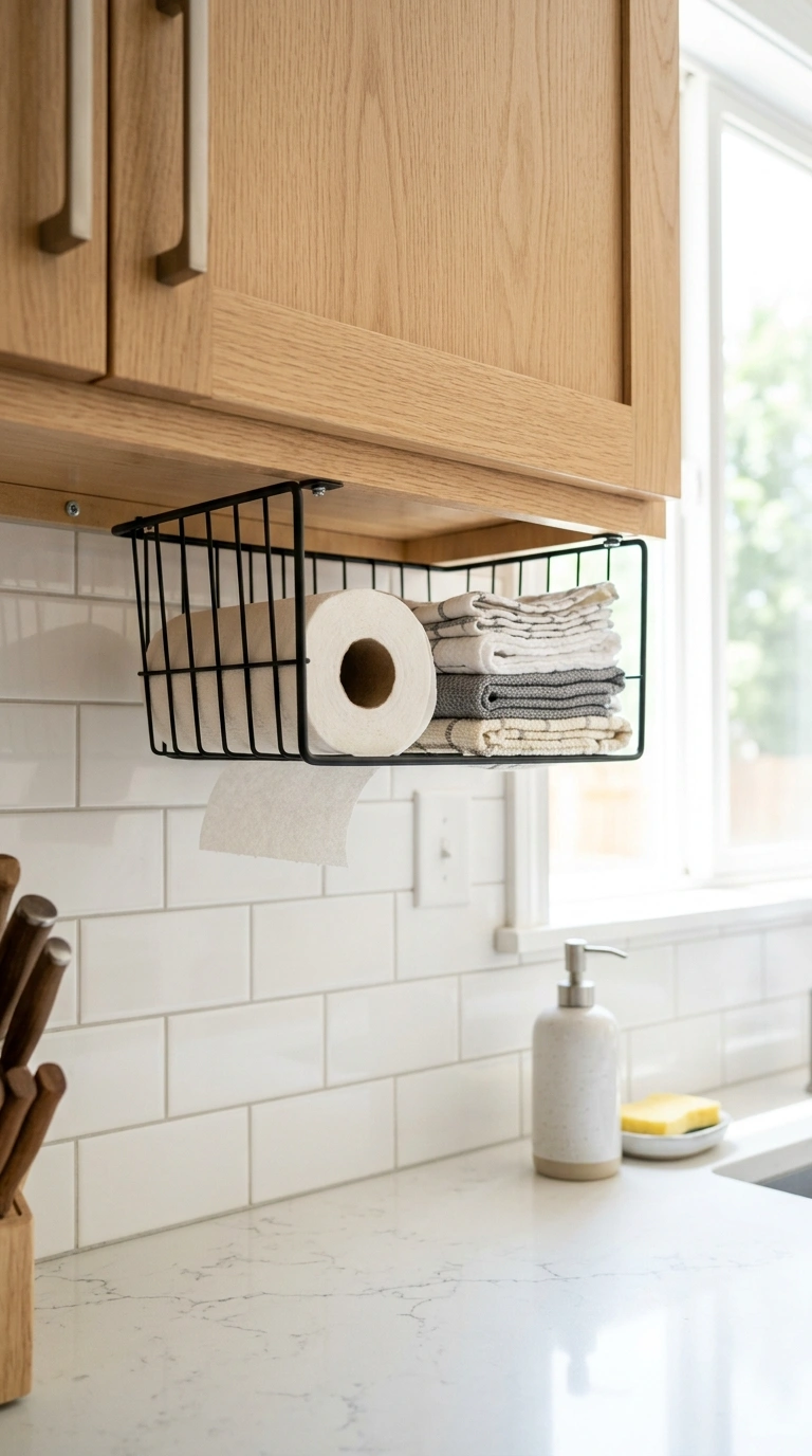 017 Under Cabinet Baskets A small wire basket mounted