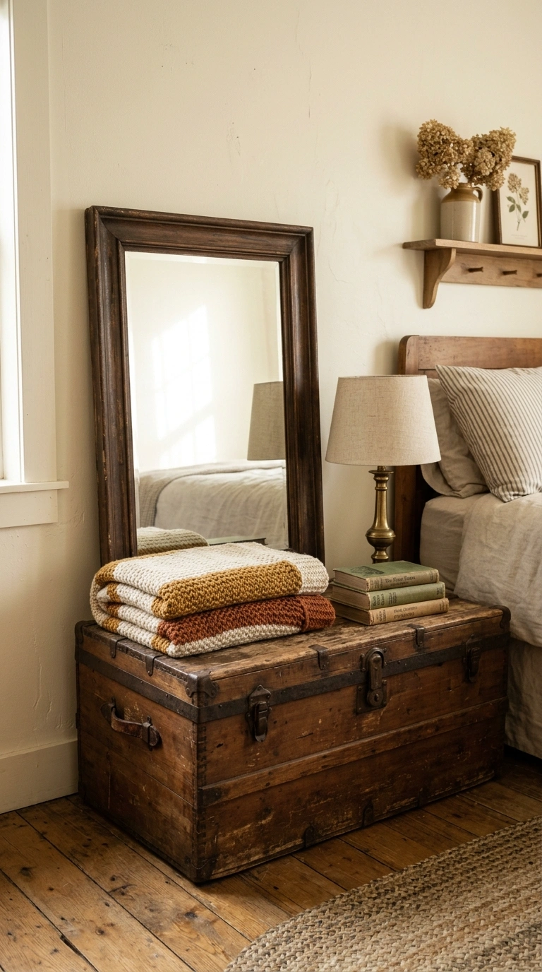 23 Cozy Bedroom Corner Ideas You'll Love 18 017 Vintage Trunk Corner A bedroom corner with an old