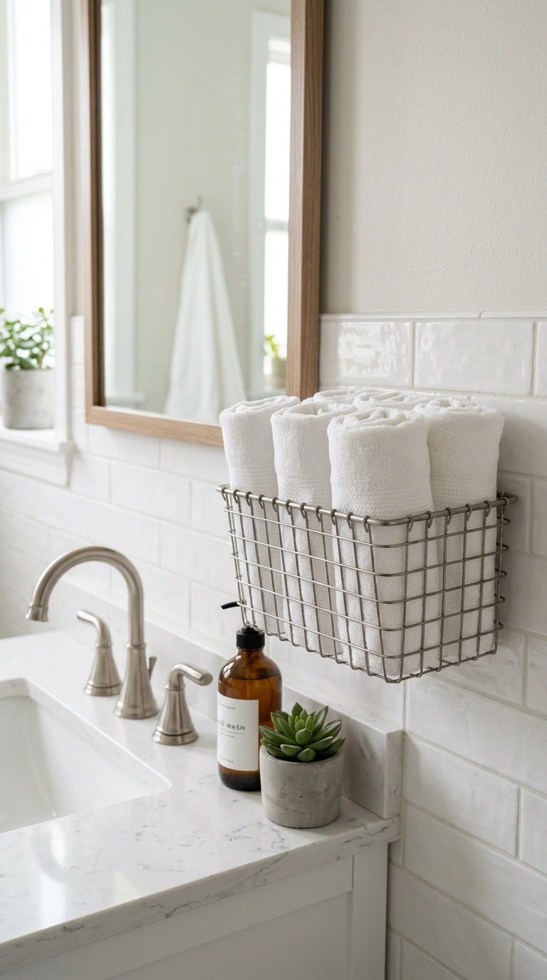 017 Wall Mounted Basket A small wire wall mounted bask