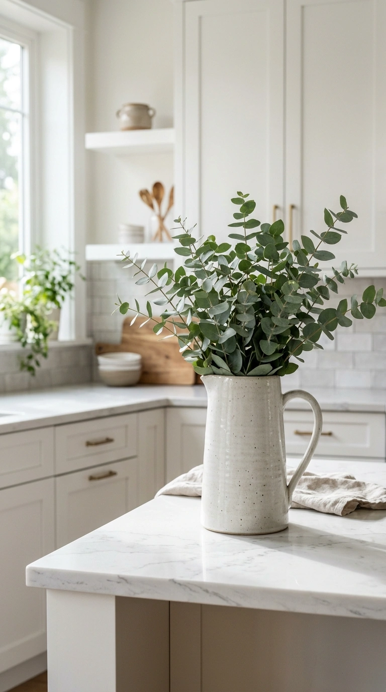 018 A Ceramic Pitcher With Greenery A tall ceramic pit