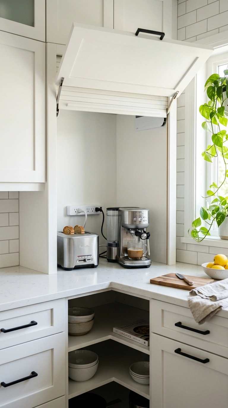 Cabinet Organization Hacks You'll Wish You Knew Sooner (18 Ideas) 19 018 Appliance Garage Nook A corner kitchen cabinet wit