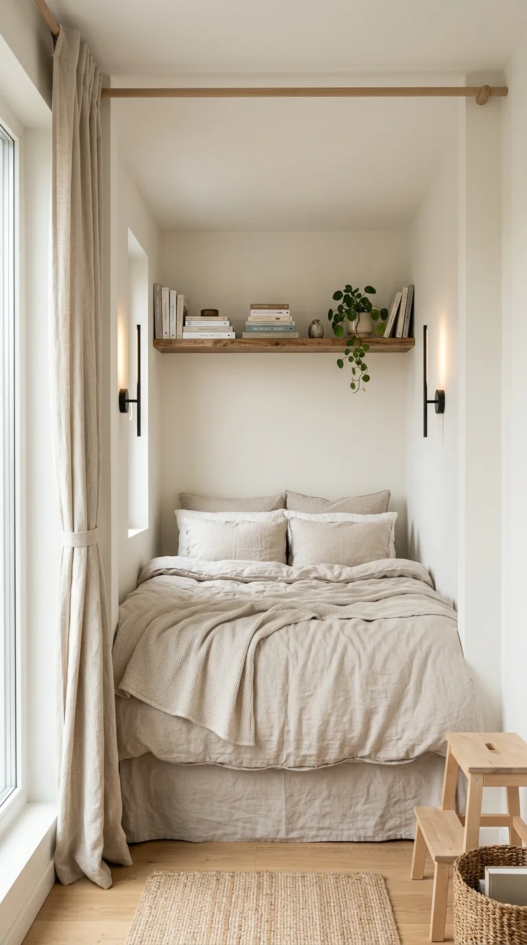 018 Built In Bed Nook A small bedroom with a bed set i