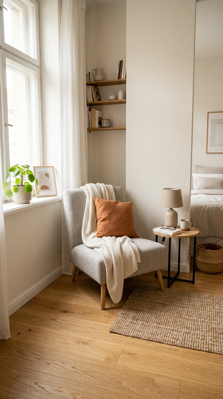 Small Bedroom, Big Style: 19 Layout Ideas 19 018 Compact Seating Area A small bedroom corner with a