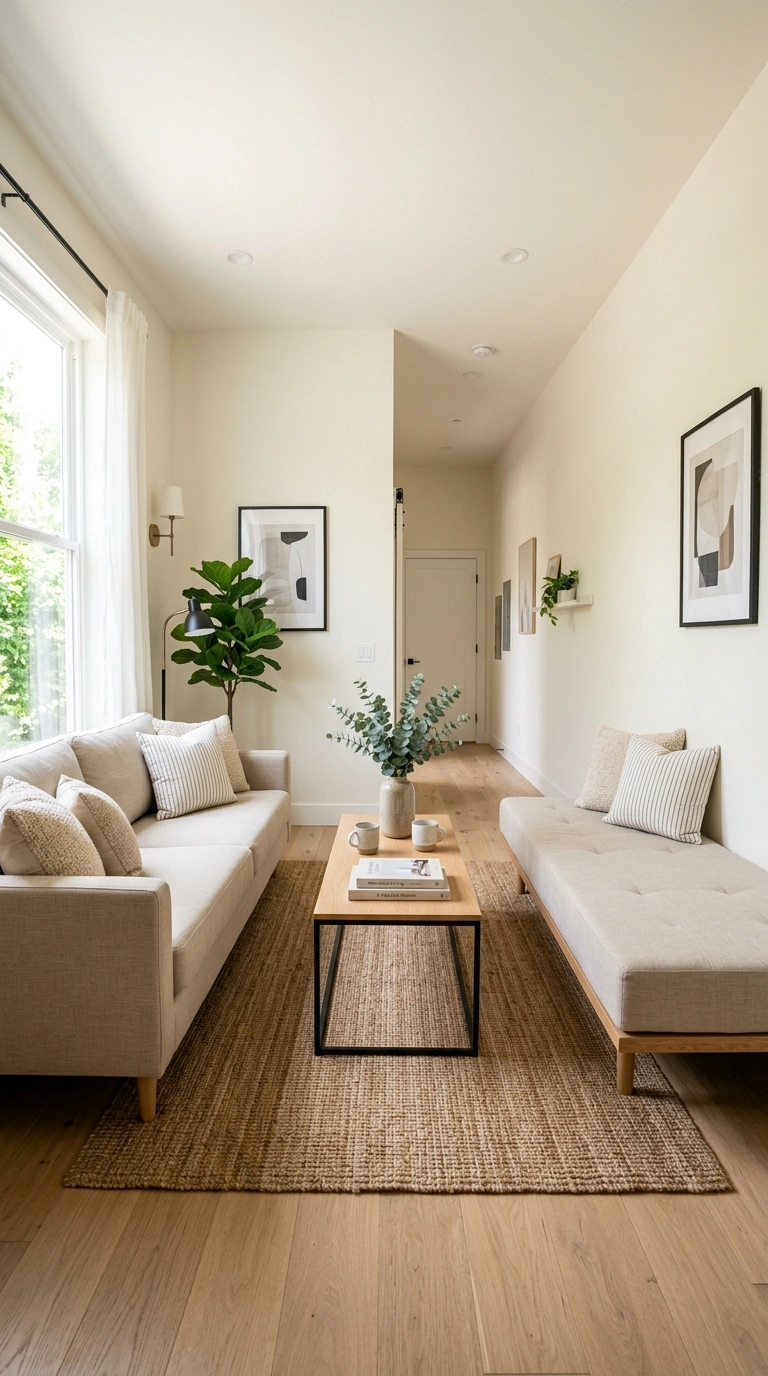 Small Living Room Layouts That Actually Work (22 Ideas) 19 018 Mirror Opposite Layout A narrow living room with a 2