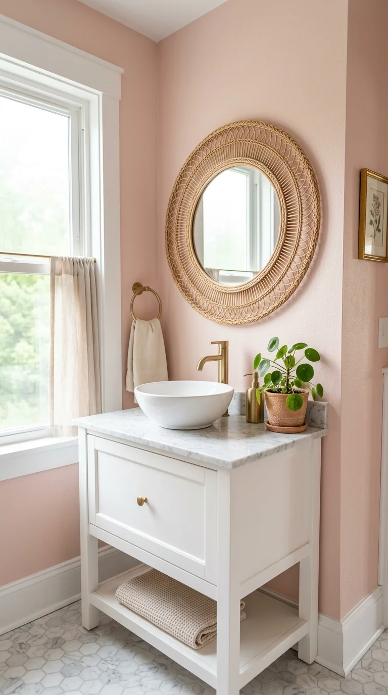 018 Soft Blush Pink A bathroom with soft blush pink wa