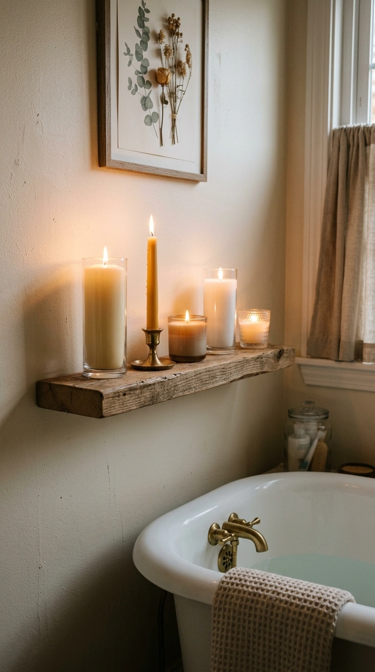 019 Candle Ledge Wall A bathroom wall with a narrow fl