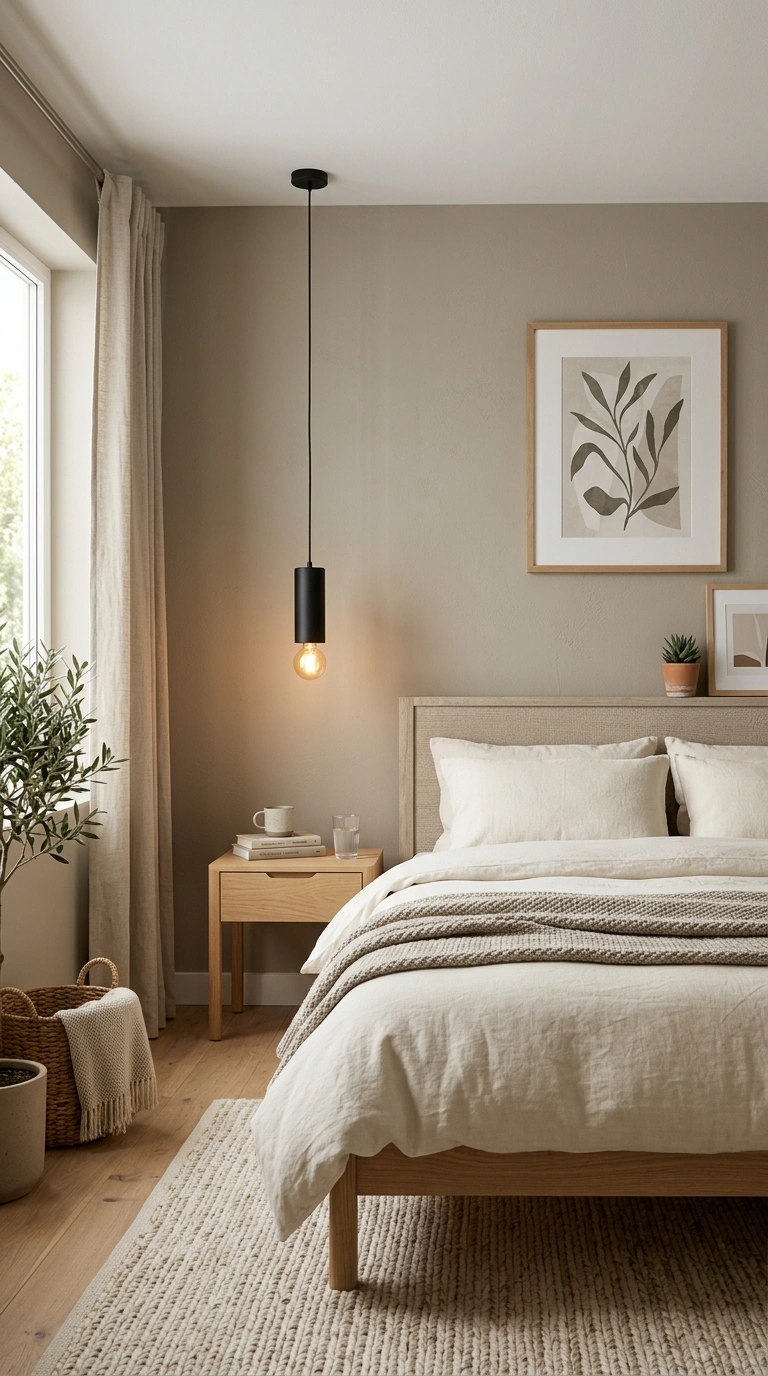019 Warm Greige Palette A bedroom with warm greige wal