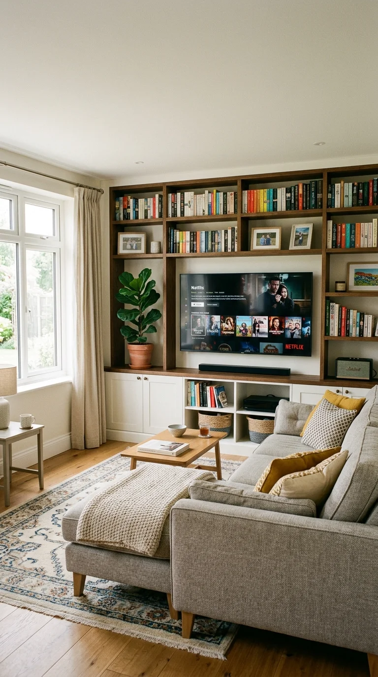 020 Corner Sofa Media Wall A corner sofa facing a medi