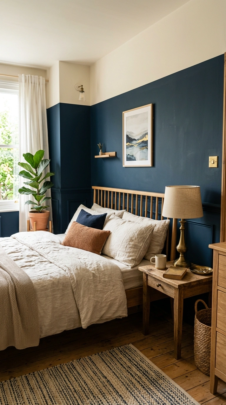 020 Deep Navy Contrast A bedroom with a deep navy lowe
