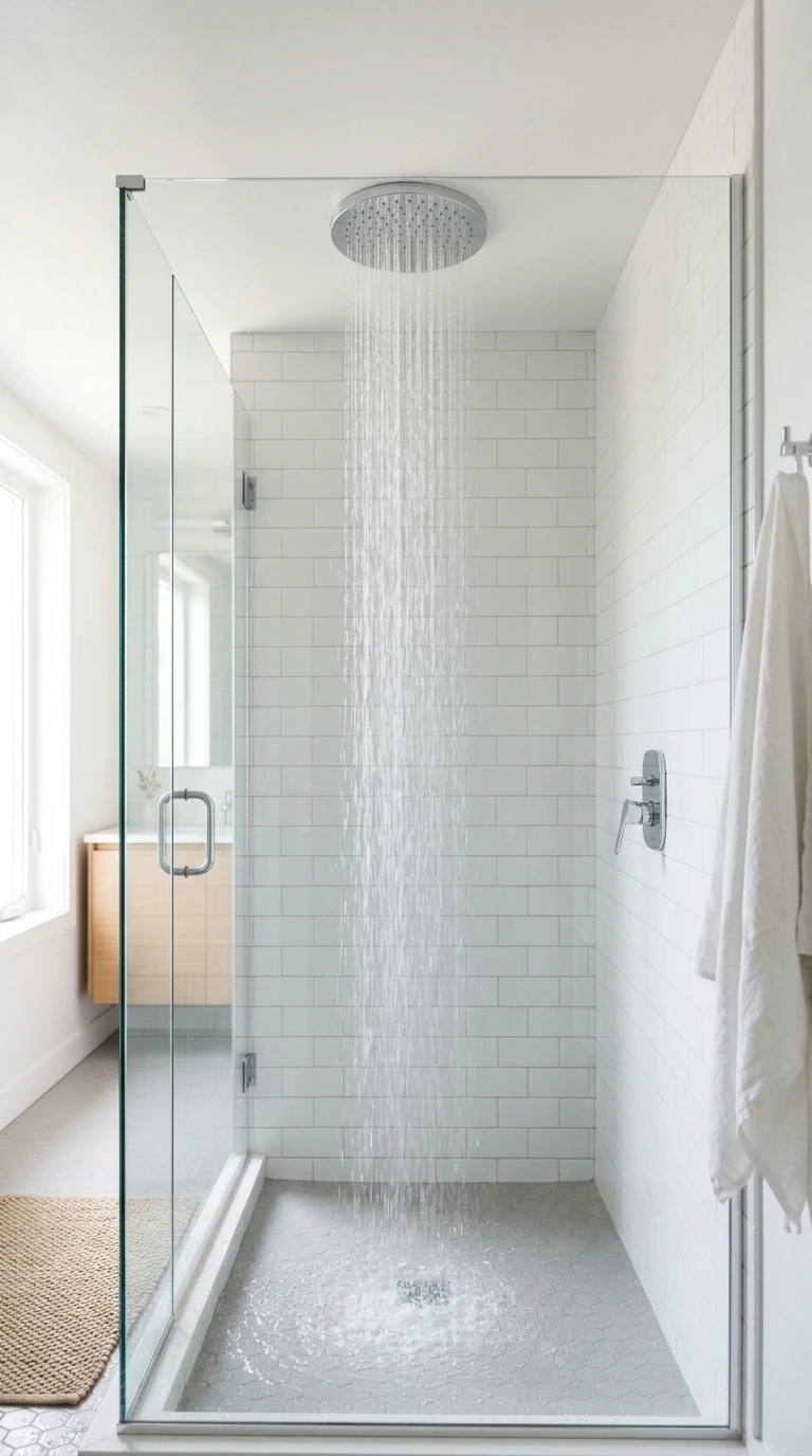 021 Ceiling Mount Showerhead A small shower with a rou