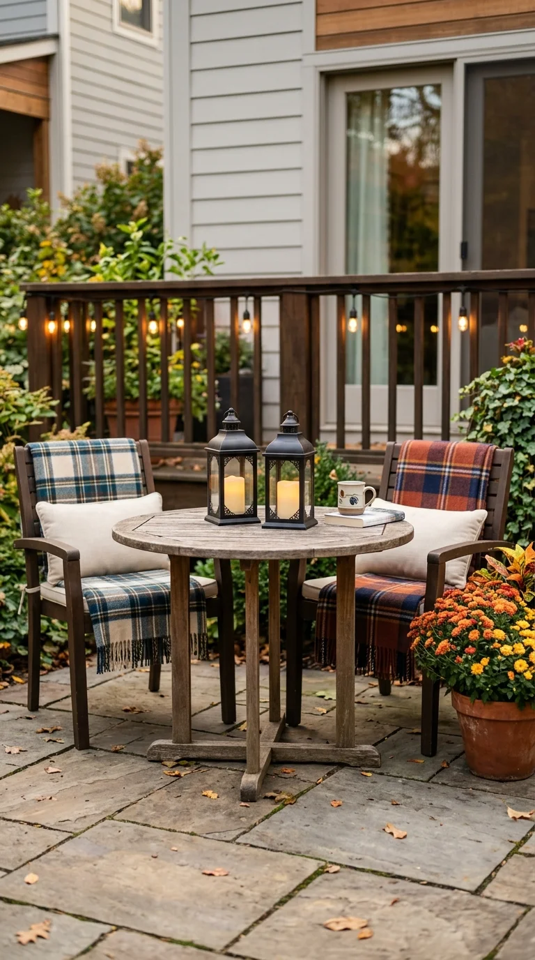 Cozy Fall Decor Ideas for Every Room (21 Picks) 22 021 Patio Lantern Table A small patio with a round woo
