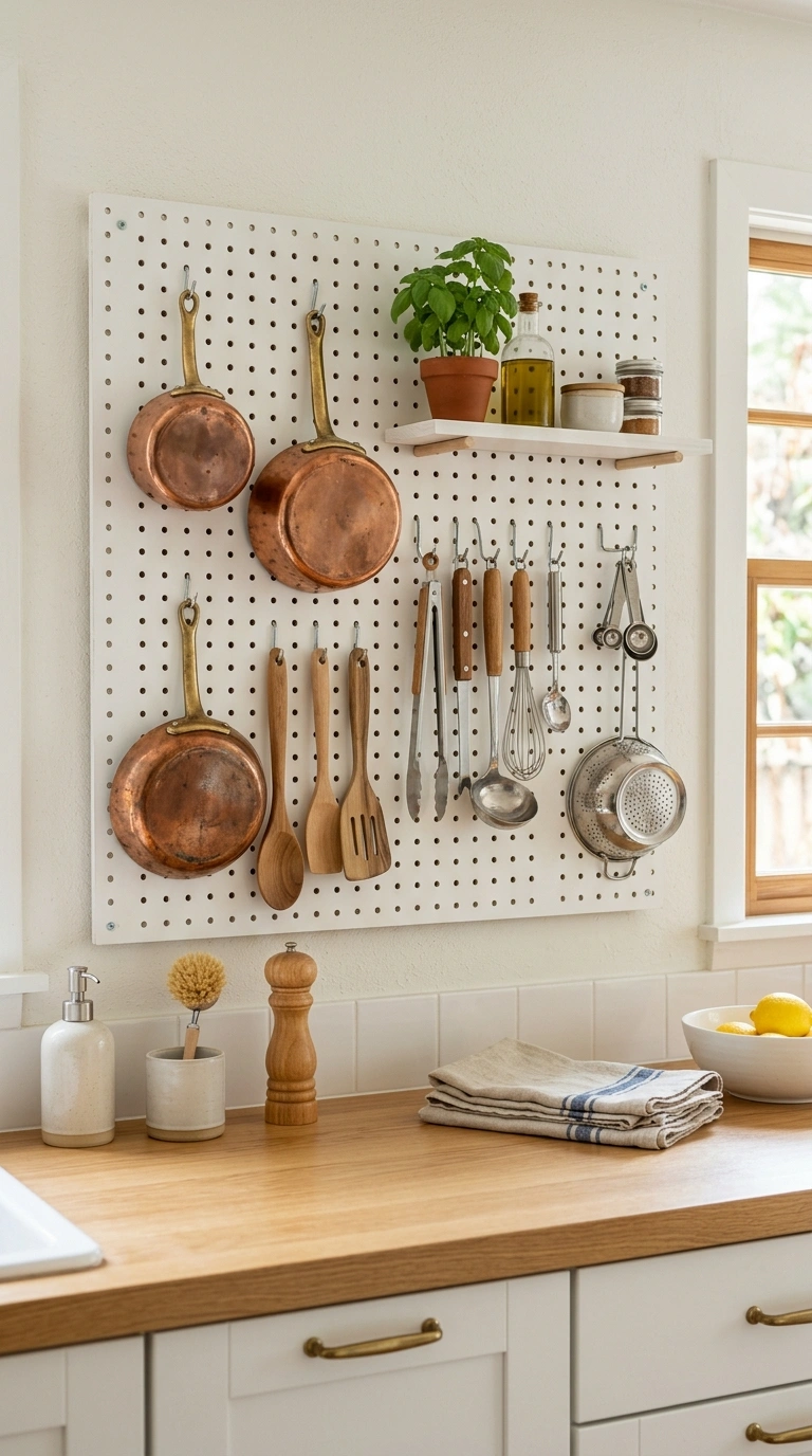 021 Peg Board Wall A painted white pegboard mounted on