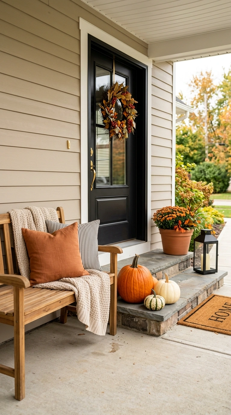 21 Easy Seasonal Updates for Anyone Decorating on a Budget 22 021 Refresh Porch Decor A front porch step styled with