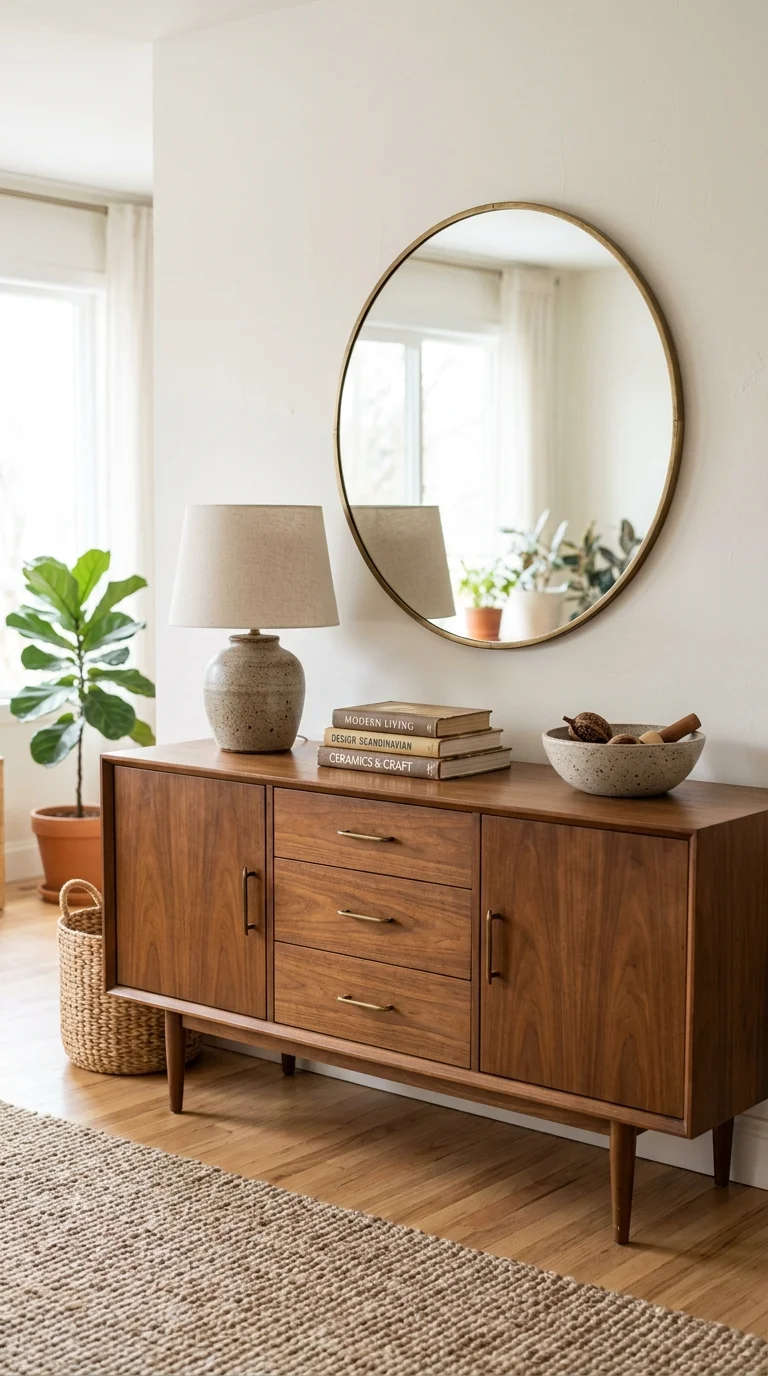 021 Vintage Wood Sideboard A mid century wood sideboar