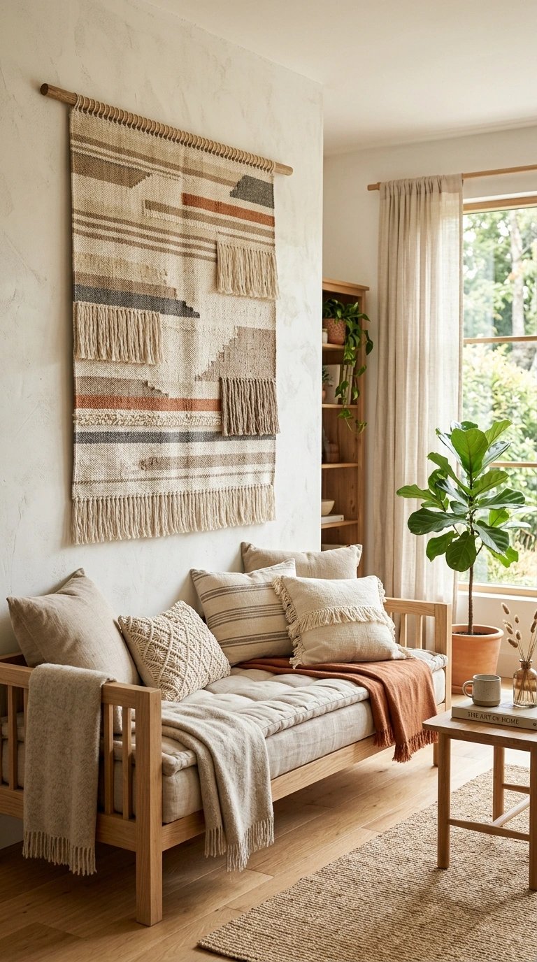 021 Woven Tapestry Statement A large woven tapestry in