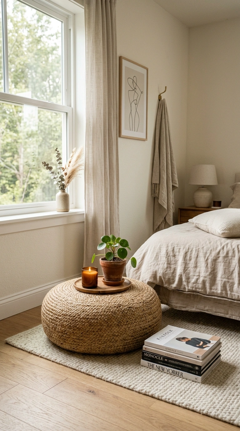 23 Cozy Bedroom Corner Ideas You'll Love 23 022 Pouf Seating Corner A bedroom corner with a single