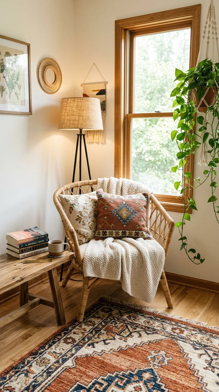 23 Budget Boho Living Rooms That Look Anything But Cheap 24 023 Boho Reading Corner A cozy living room corner with
