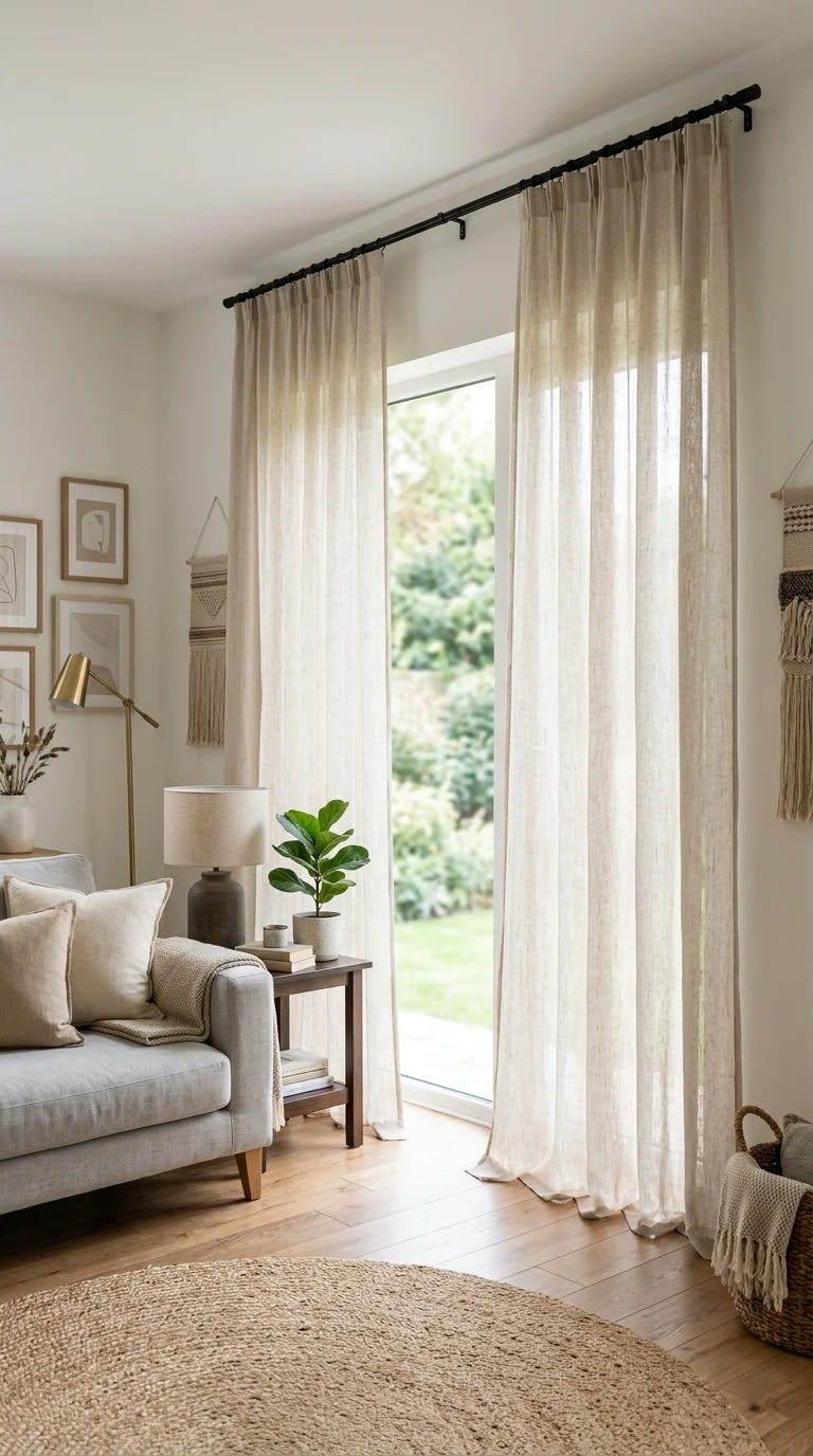 026 Sheer Linen Curtains Sheer oatmeal linen curtains