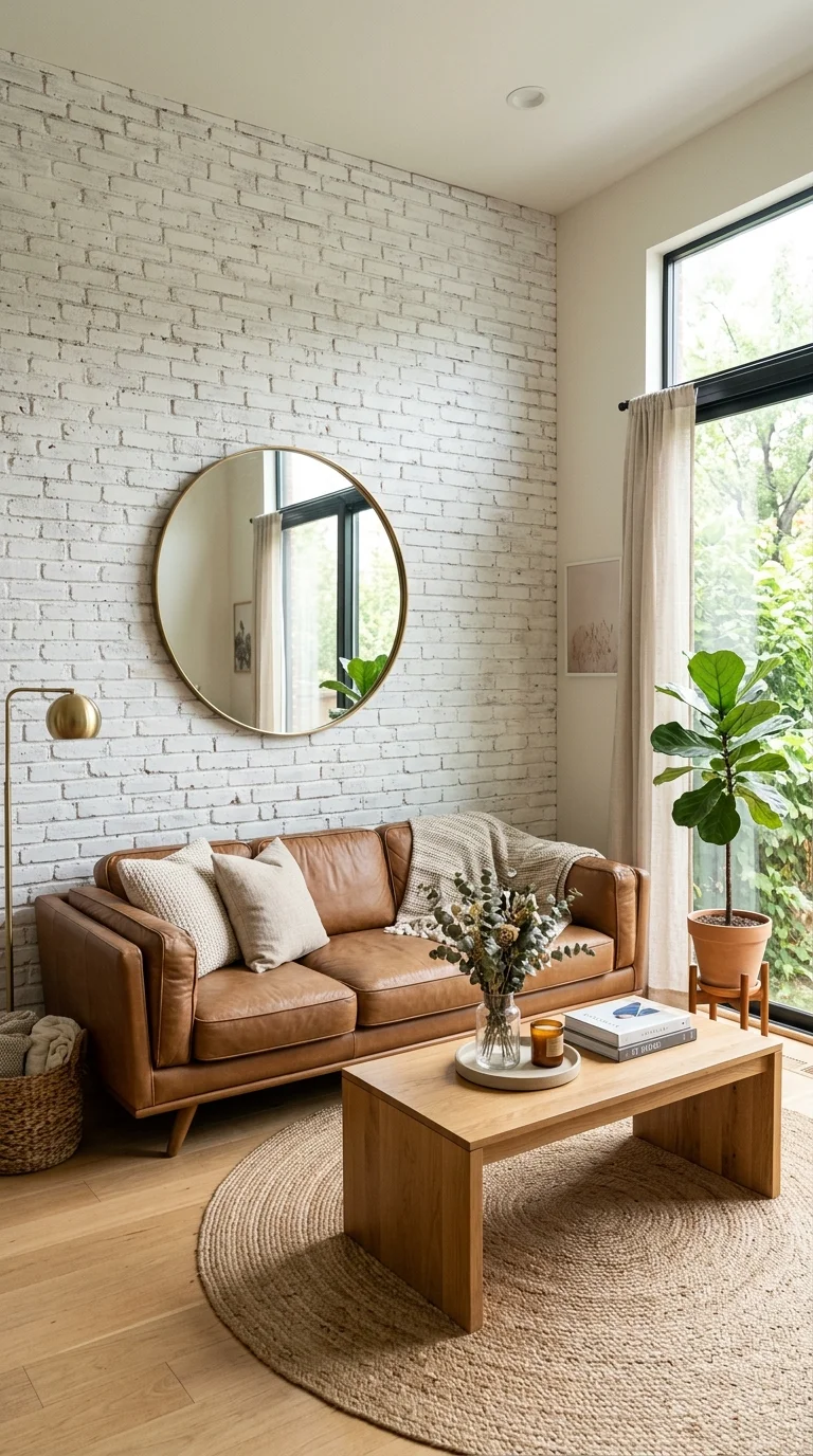 028 Brick Accent Wall A whitewashed brick wall in a li