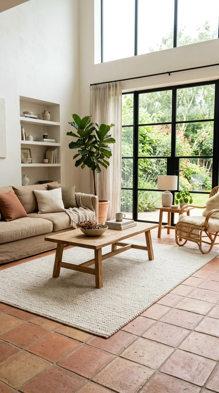 029 Terracotta Floor Tile A living room with matte squ