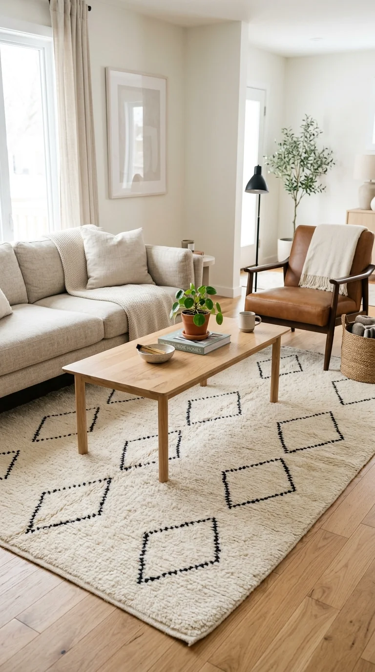 034 Moroccan Wool Rug A cream Moroccan wool rug with s