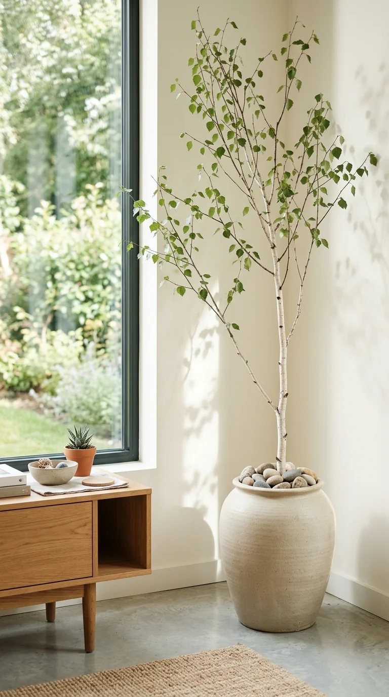 037 Tree Branch Display A tall branch of birch in a he