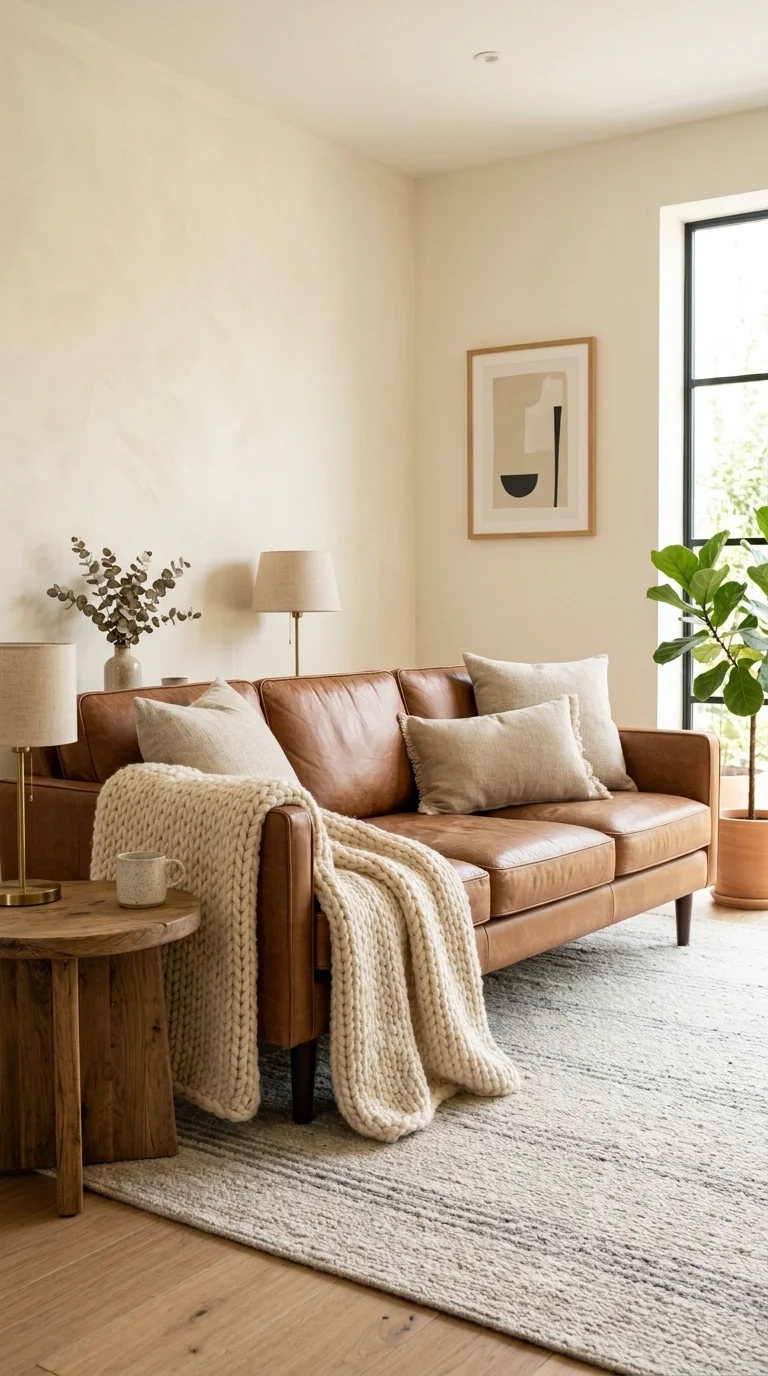 038 Brown Leather Sofa A cognac brown leather sofa wit