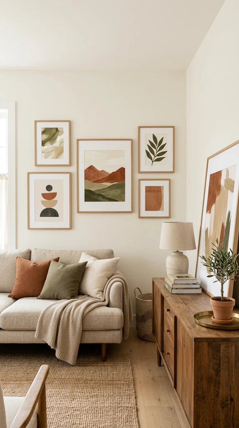 039 Earthy Wall Art A gallery wall of five framed piec
