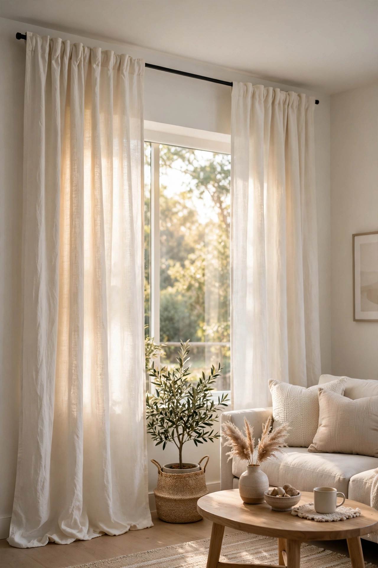 20 Quiet Luxury Home Decor Ideas on a Budget 3 Floor-to-Ceiling Linen Curtains