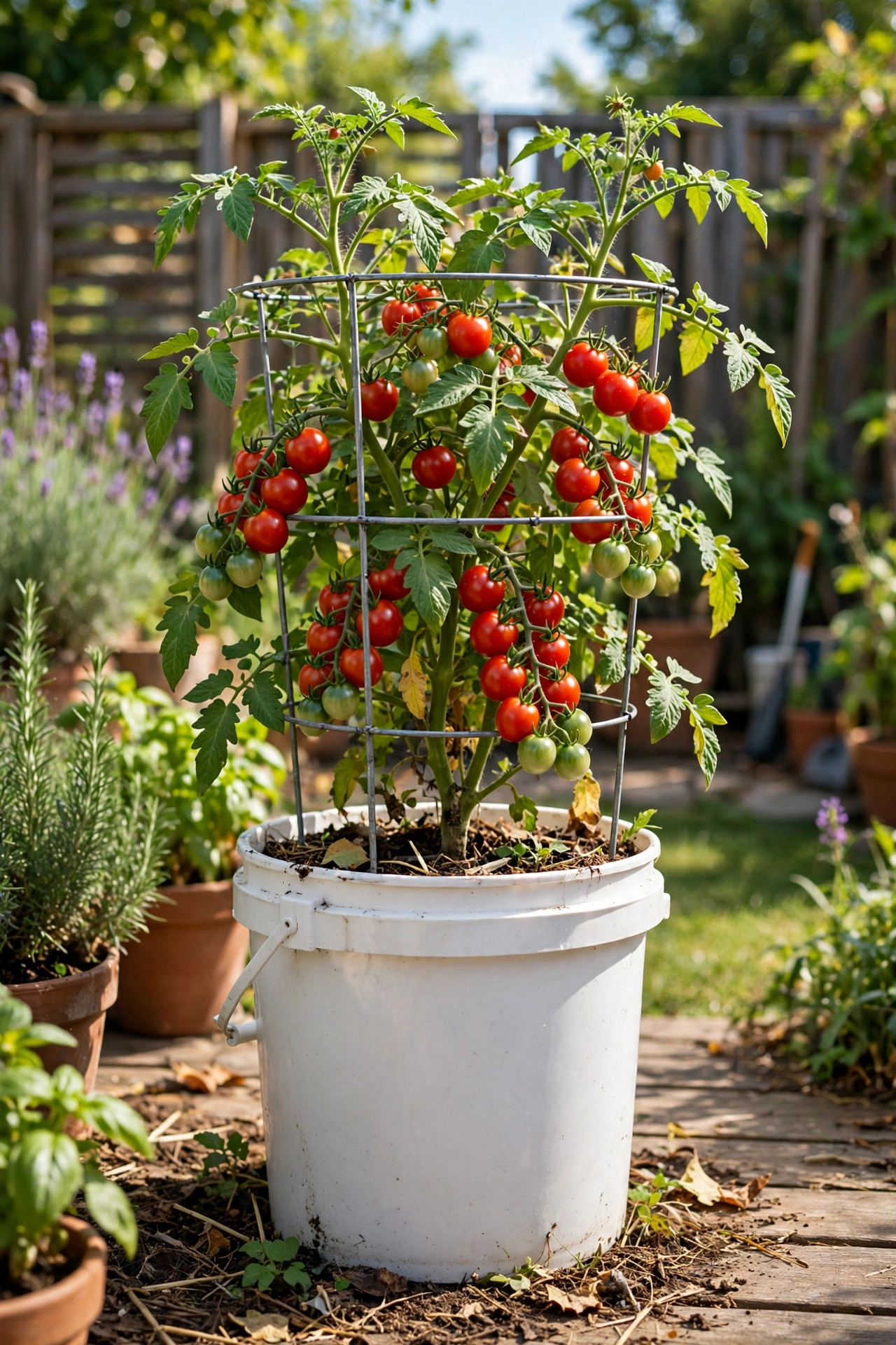15 Container Garden Ideas for Beginners 5 Grow Tomatoes in a Five-Gallon Bucket