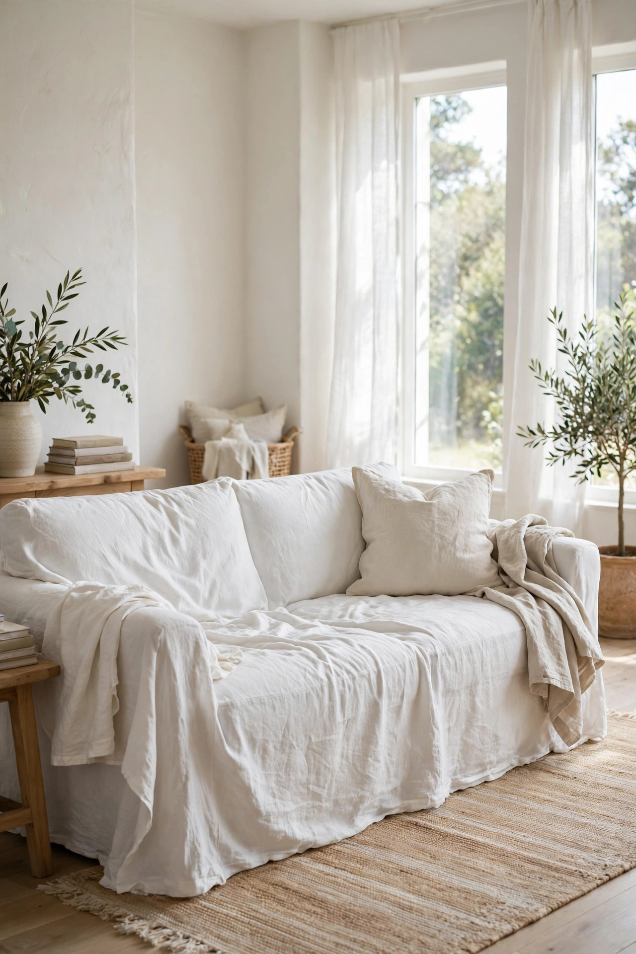 Linen slipcover sofa