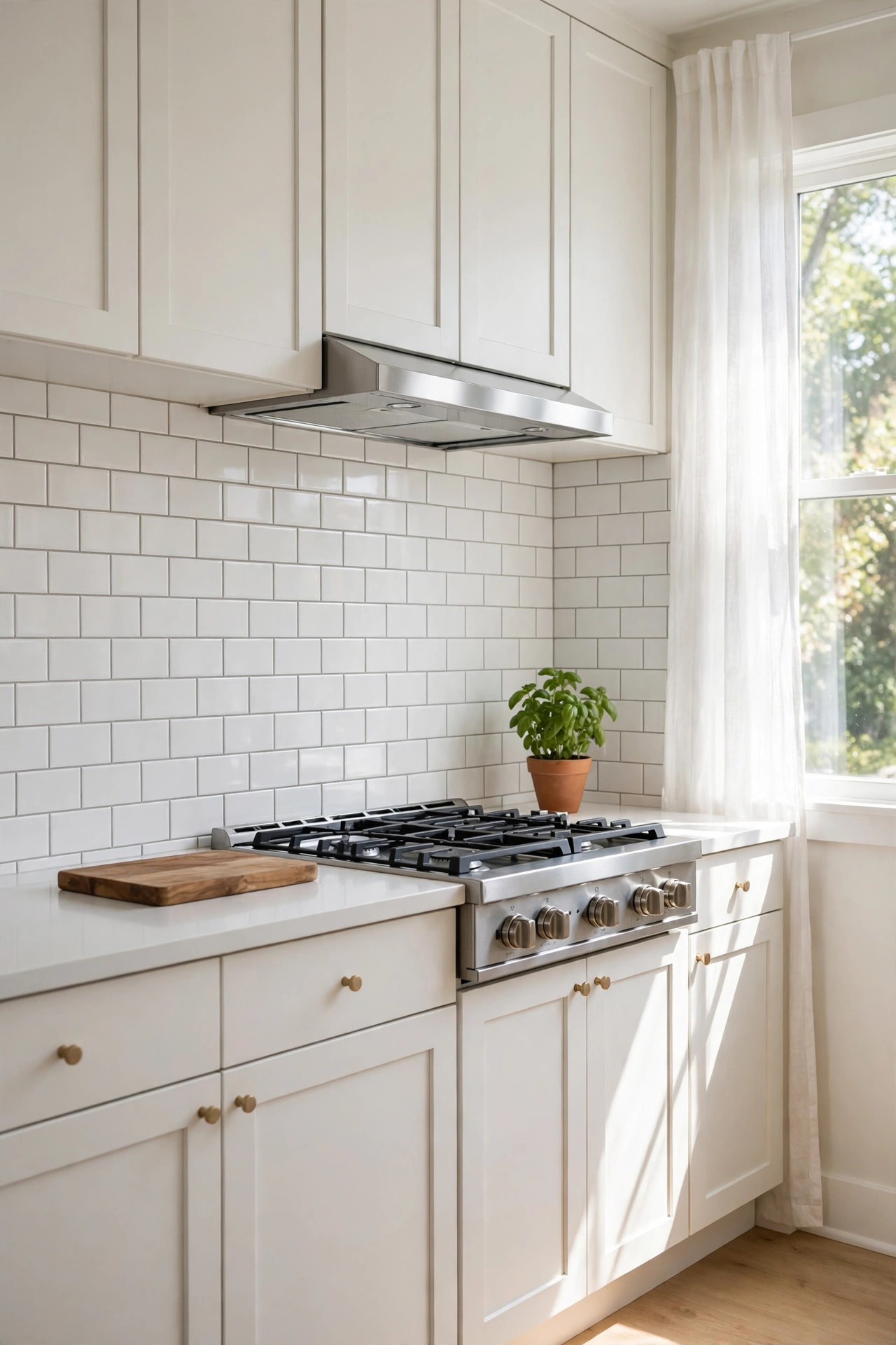 22 Decor Ideas Under $50 That Change Everything 6 Kitchen with peel and stick white subway tile backsplash behind the stove