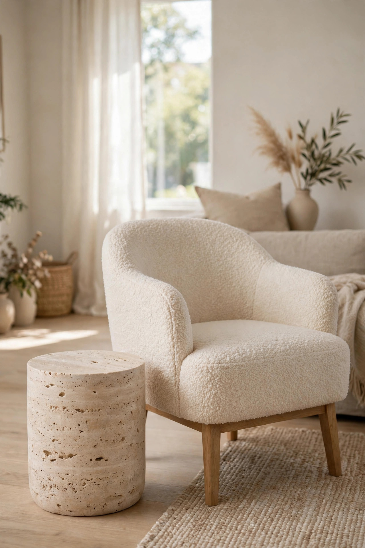 Travertine side table