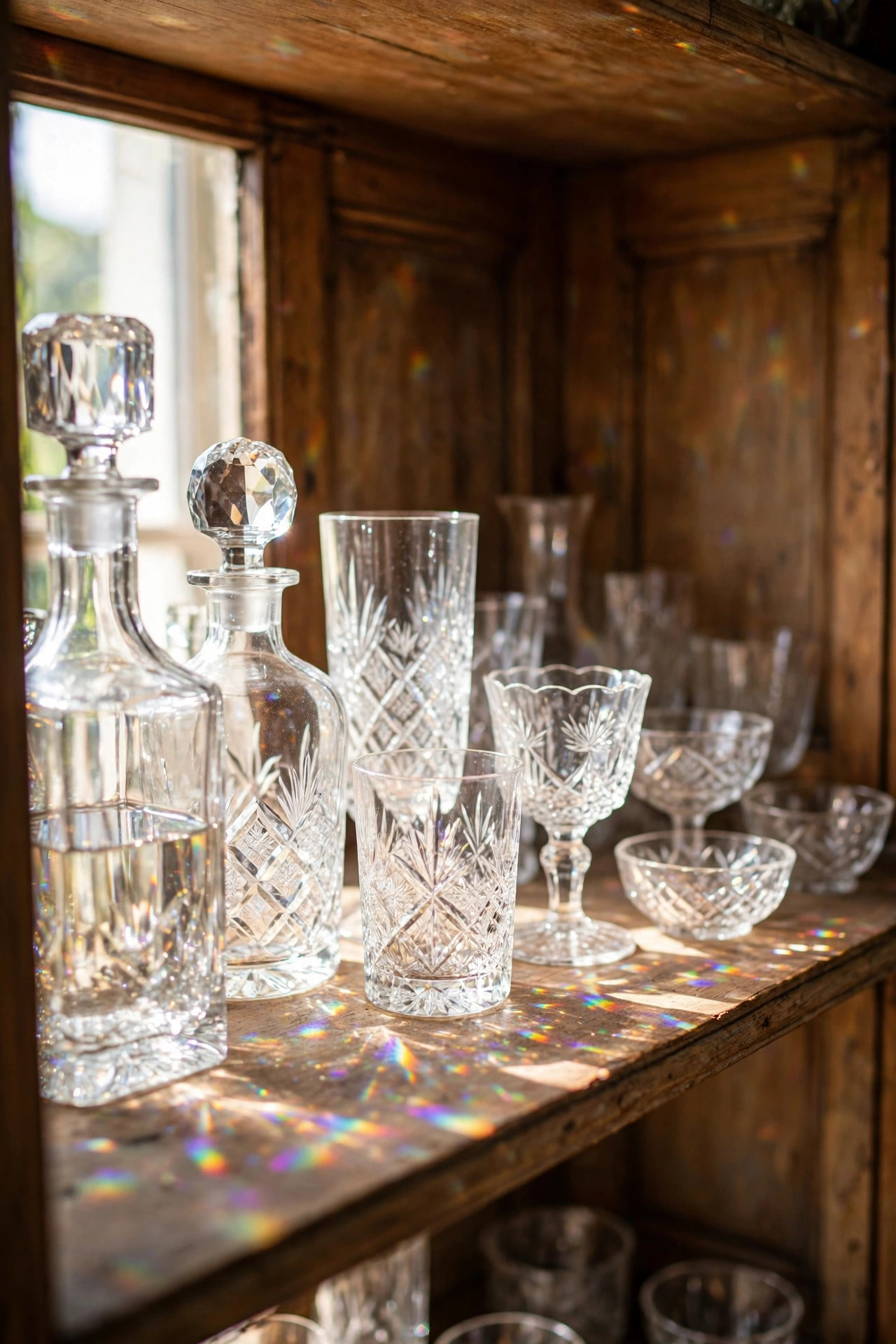 Collected Crystal Glassware on Display