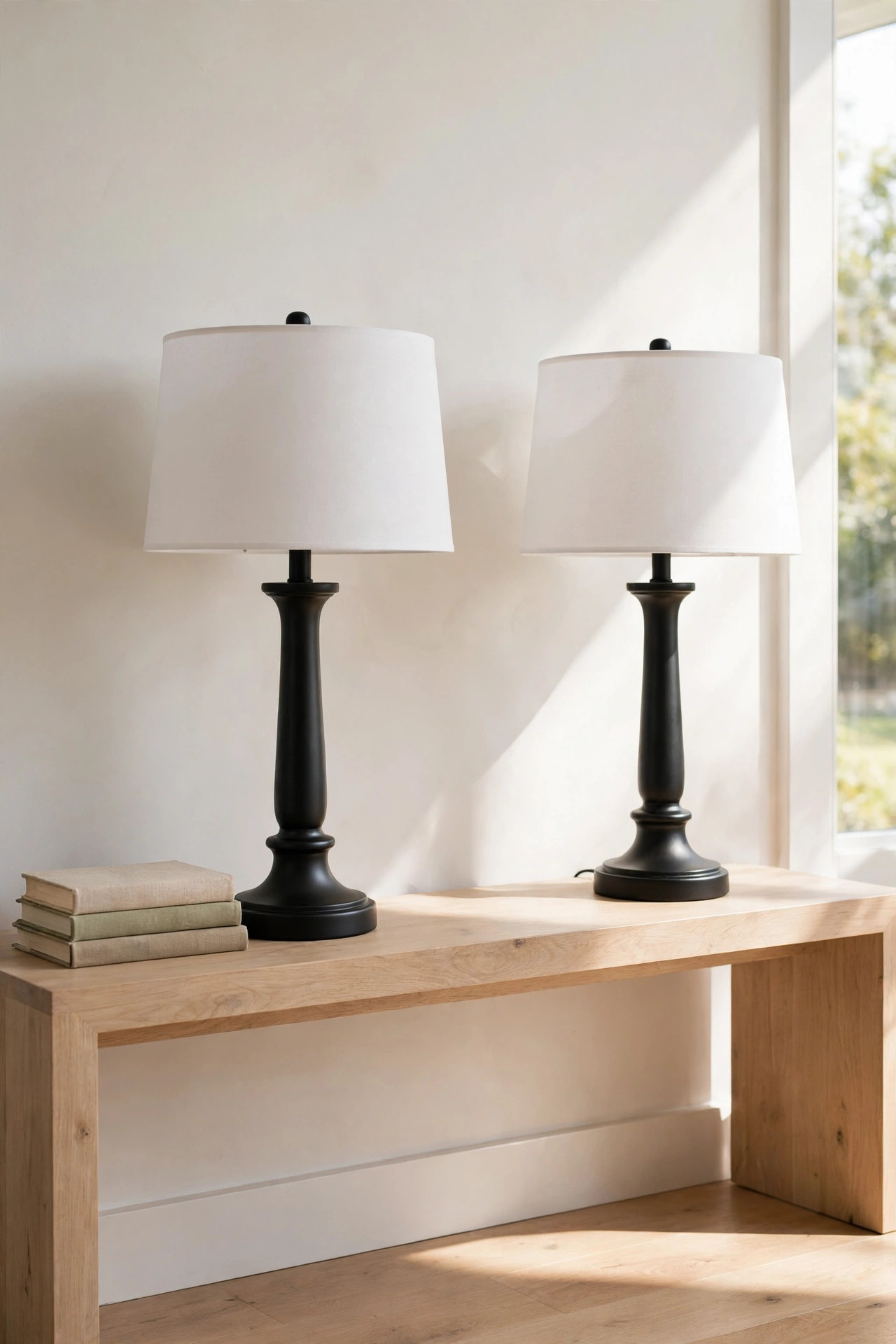 22 Decor Ideas Under $50 That Change Everything 8 Two table lamps with matte black spray painted bases on a wood console table