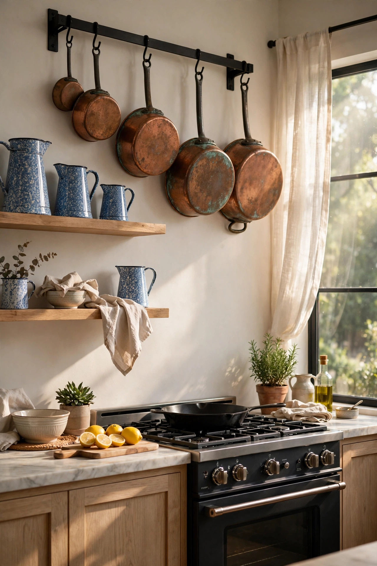 Copper Pots and Enamelware in the Kitchen