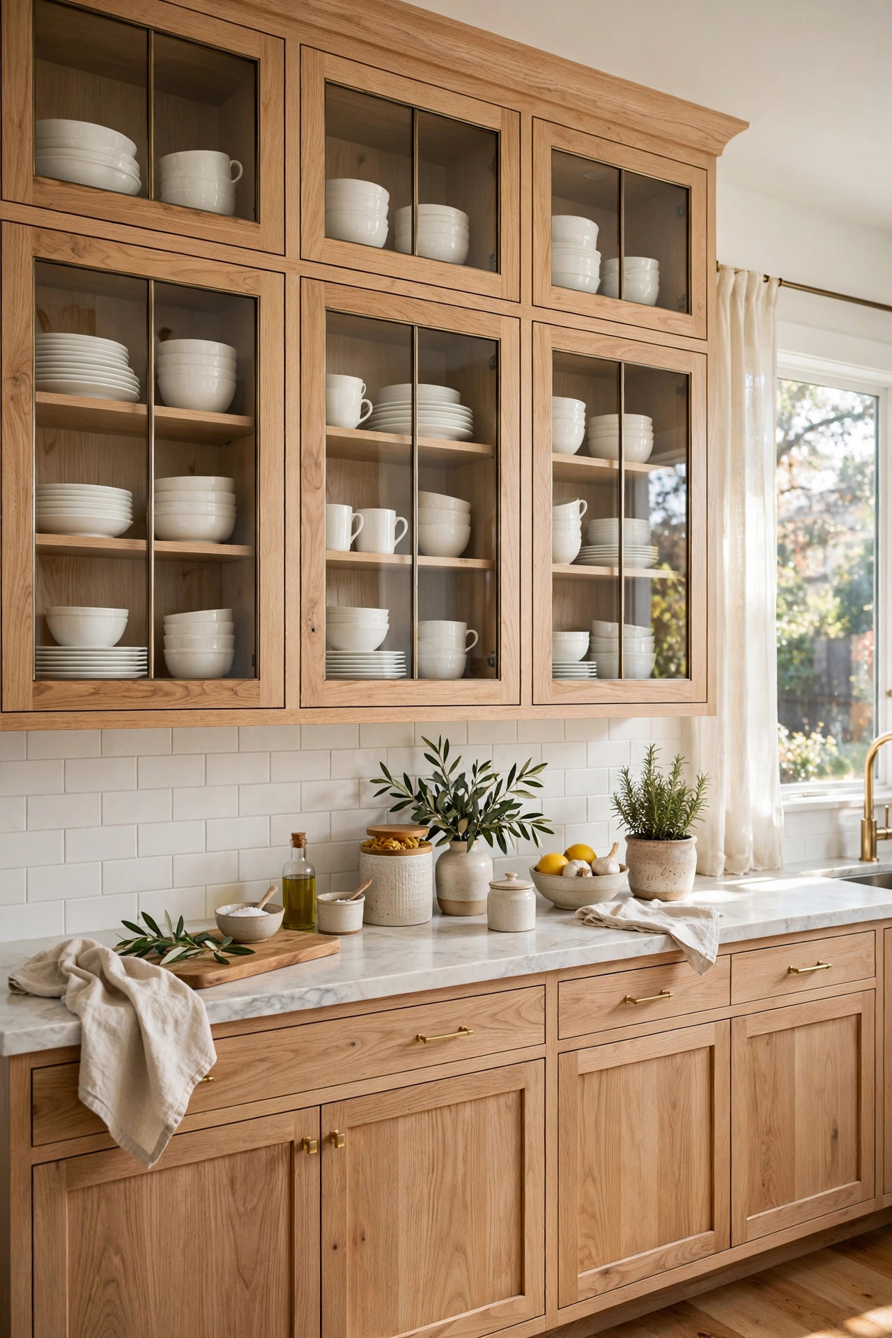 Glass Front Oak Cabinets