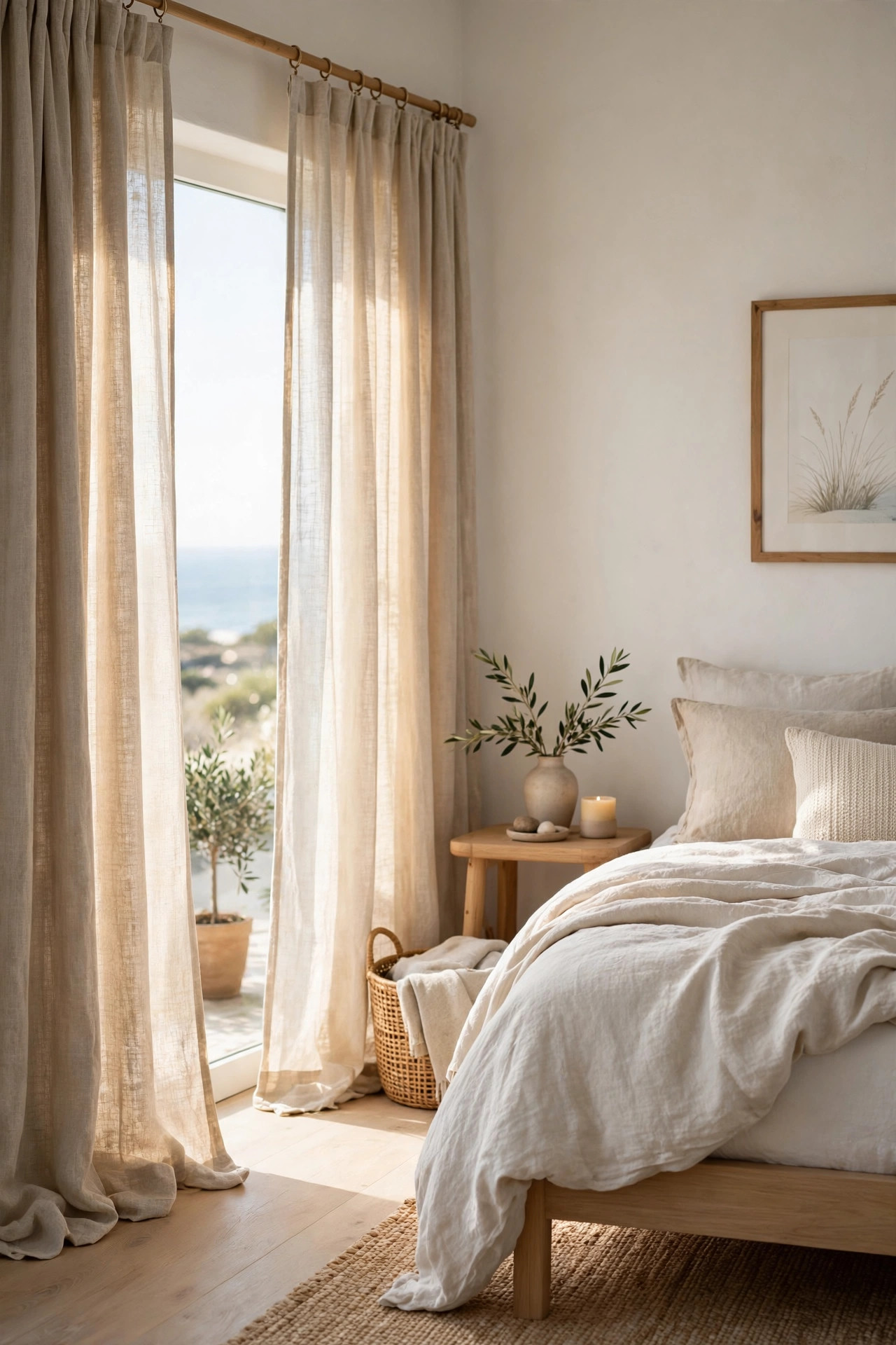 18 Coastal Bedroom Ideas Without the Cliches 9 Sheer gauzy canopy panels draping over the sides of a bed