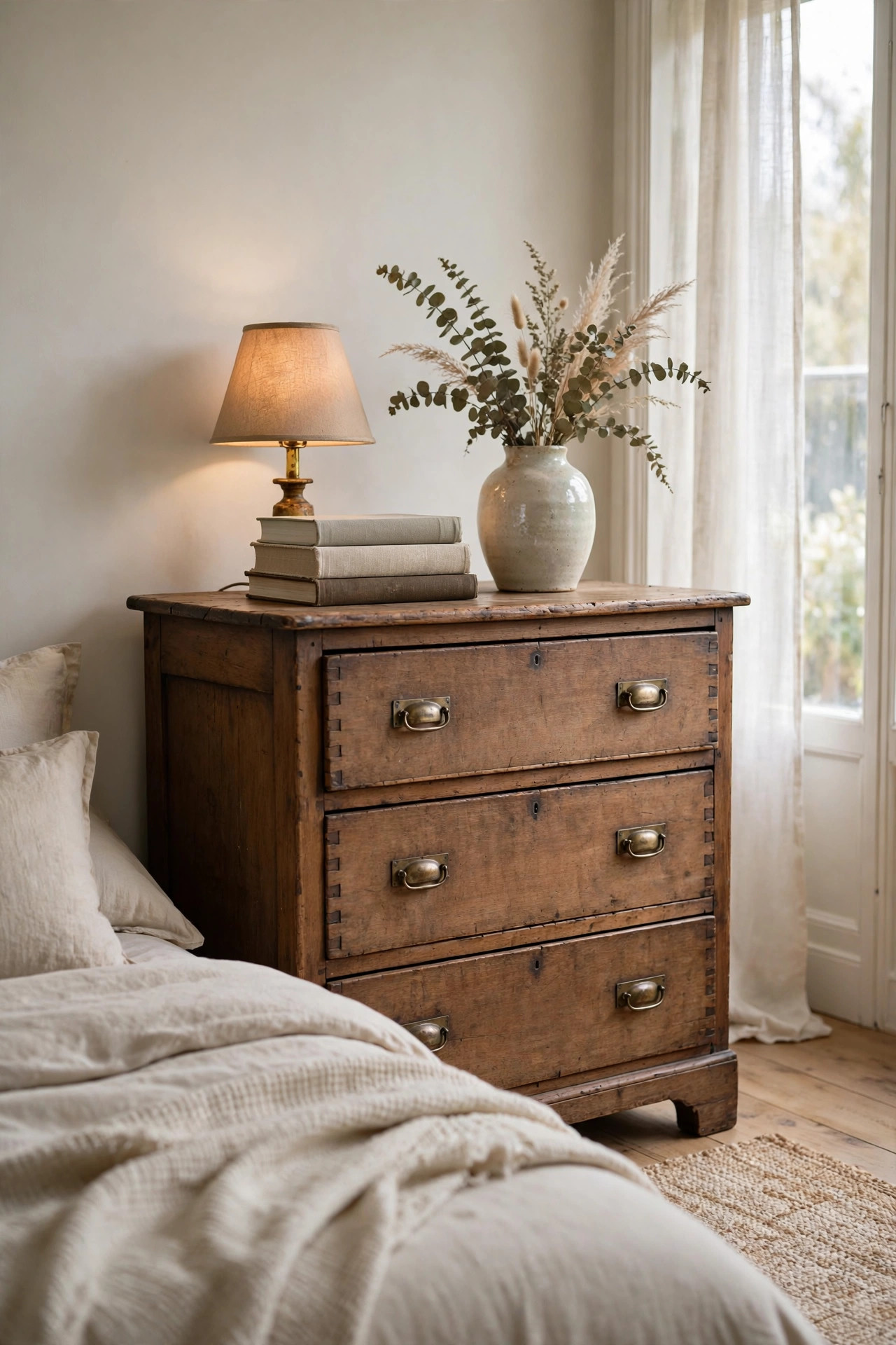An Antique Wooden Dresser in the Bedroom