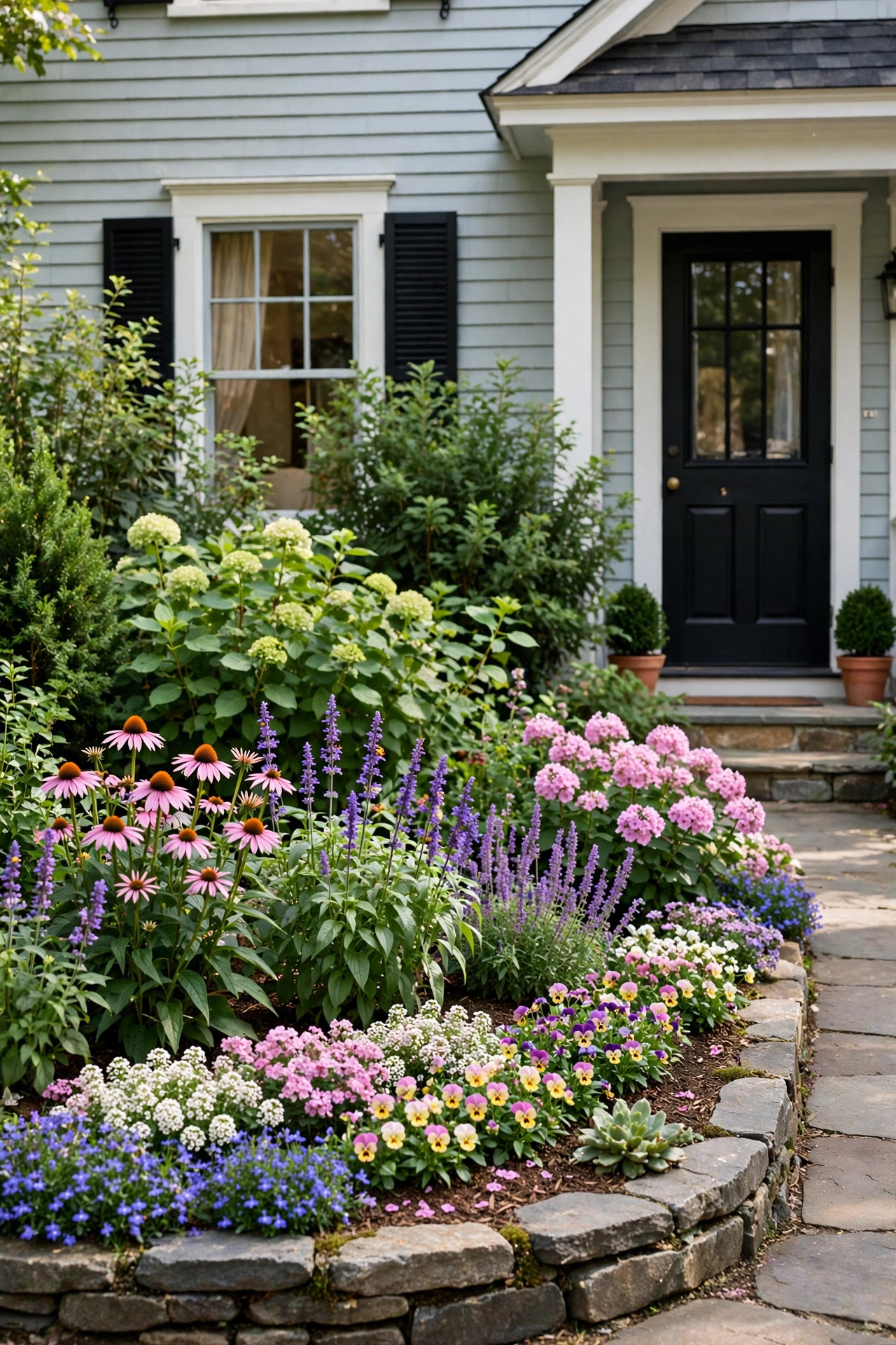 Small Front Yard Landscaping Ideas With Big Impact 10 Flower bed with layered plant heights looking full and tidy.