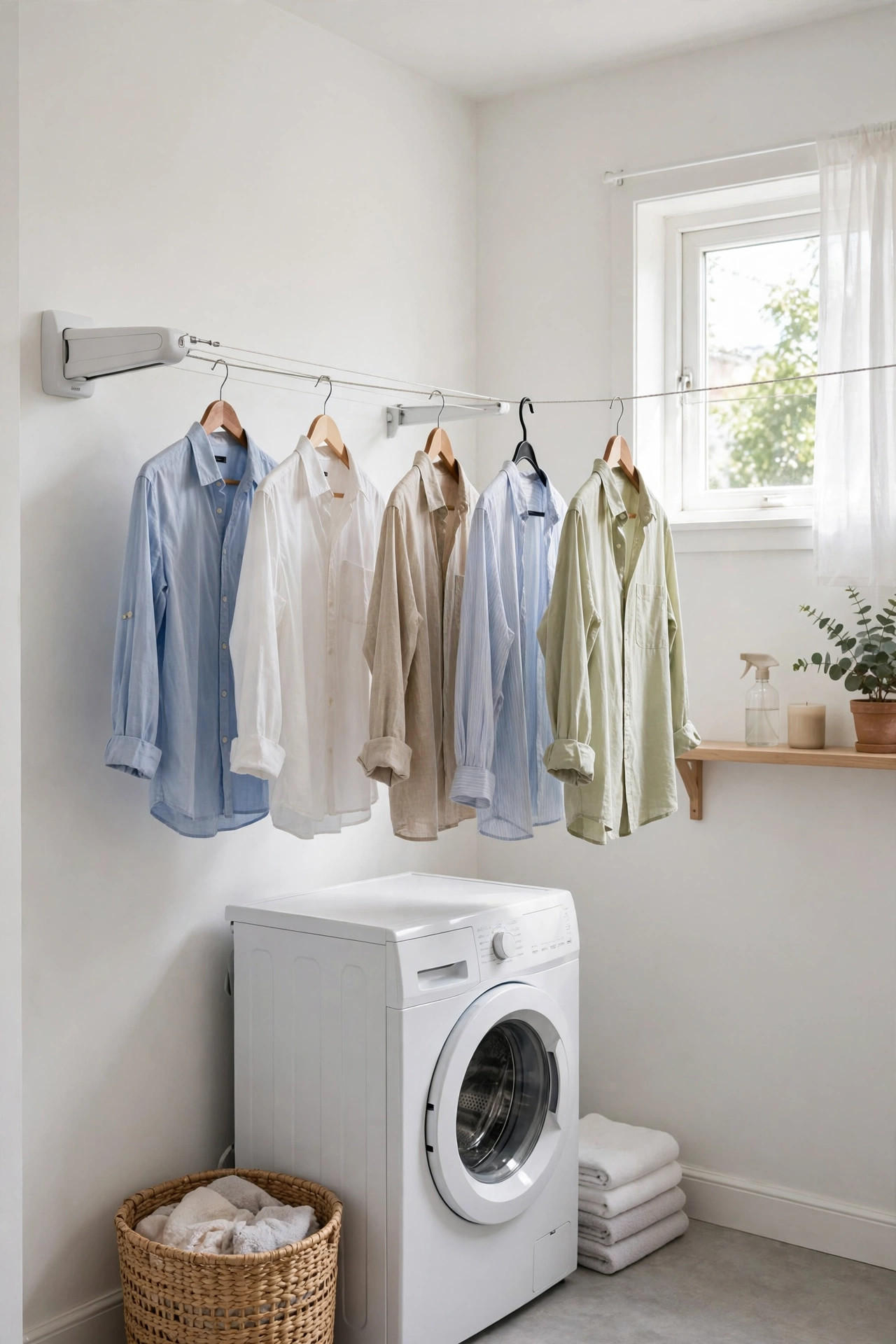 Retractable clothesline with hanging shirts