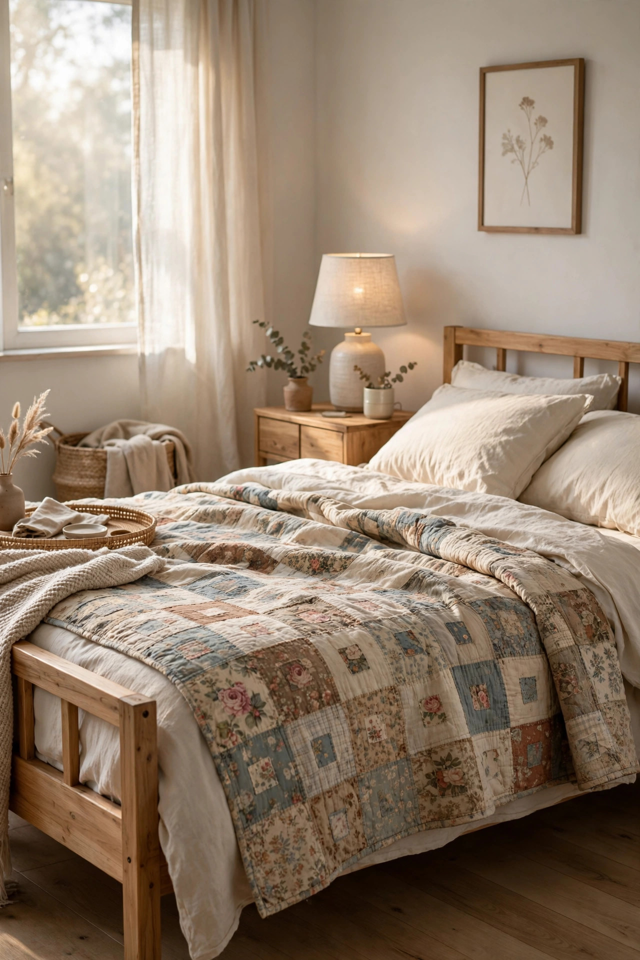 A Handmade Vintage Quilt on the Bed
