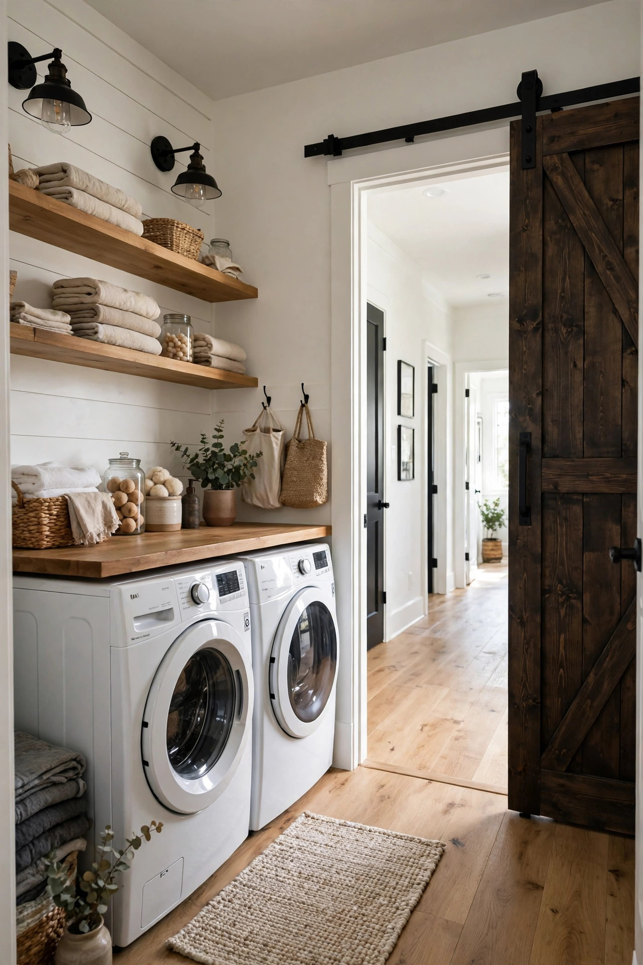 Sliding barn door on laundry room