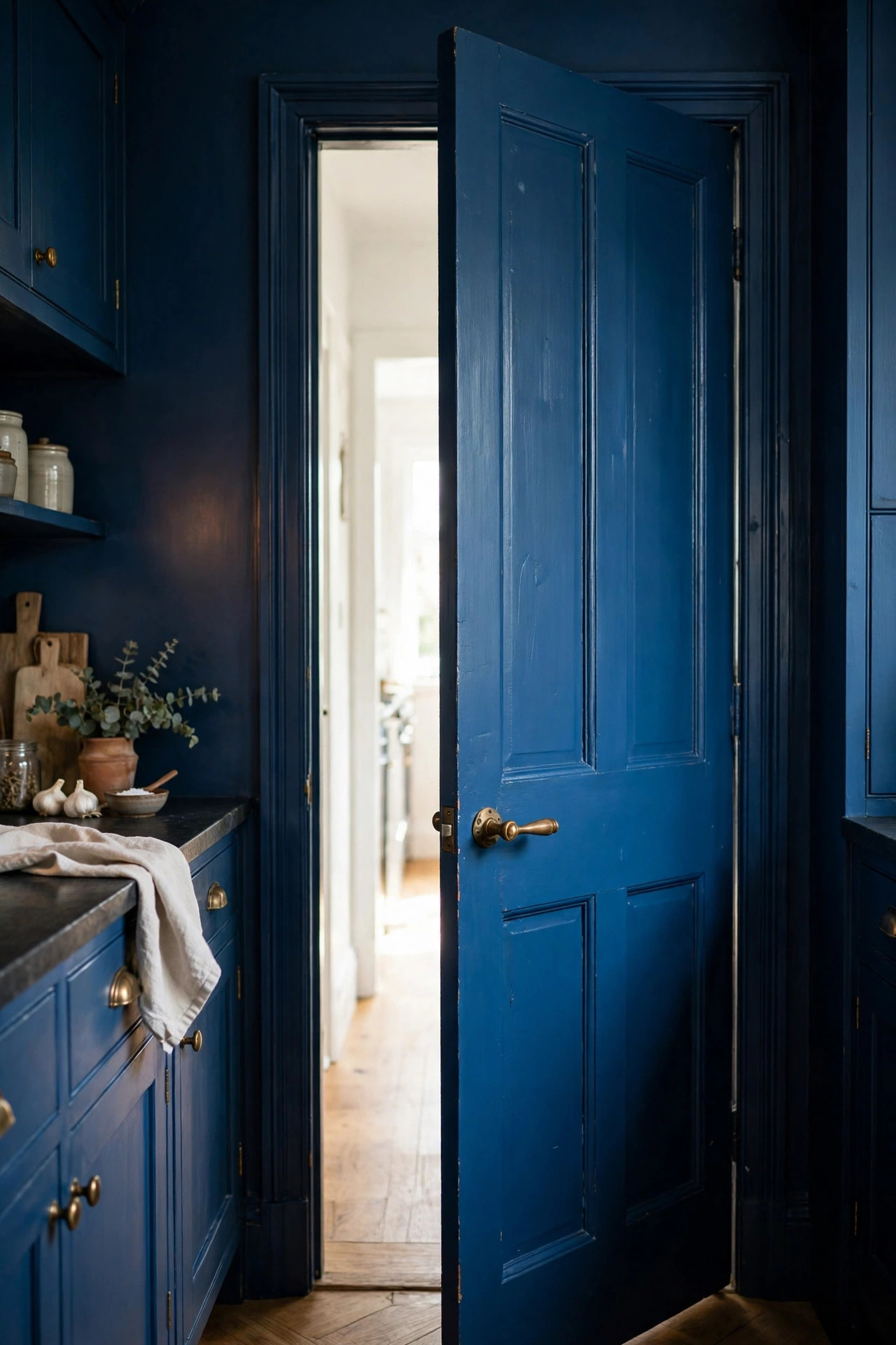Blue painted pantry door