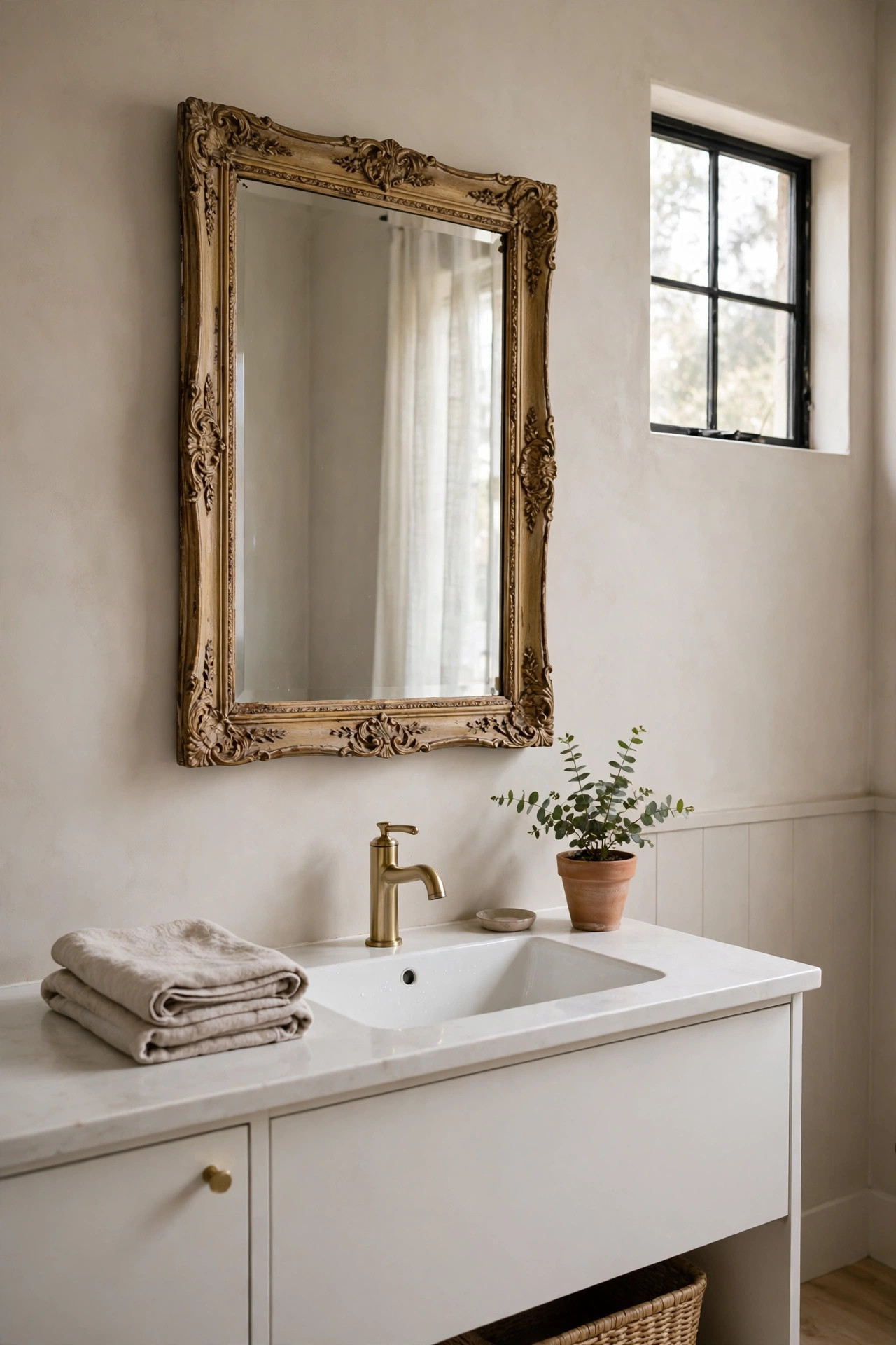 An Ornate Vintage Mirror in the Bathroom