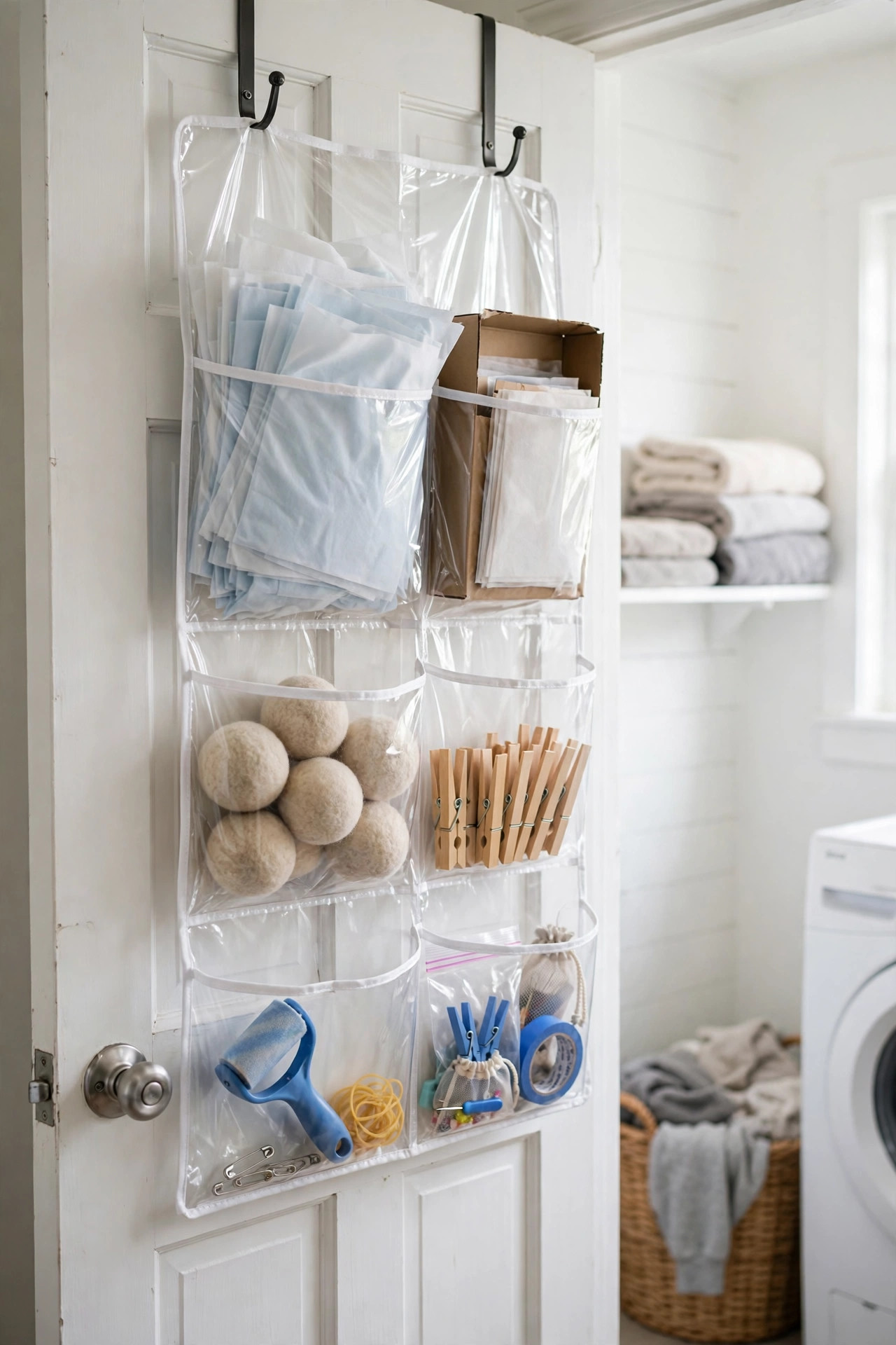 Over door organizer with clear pockets