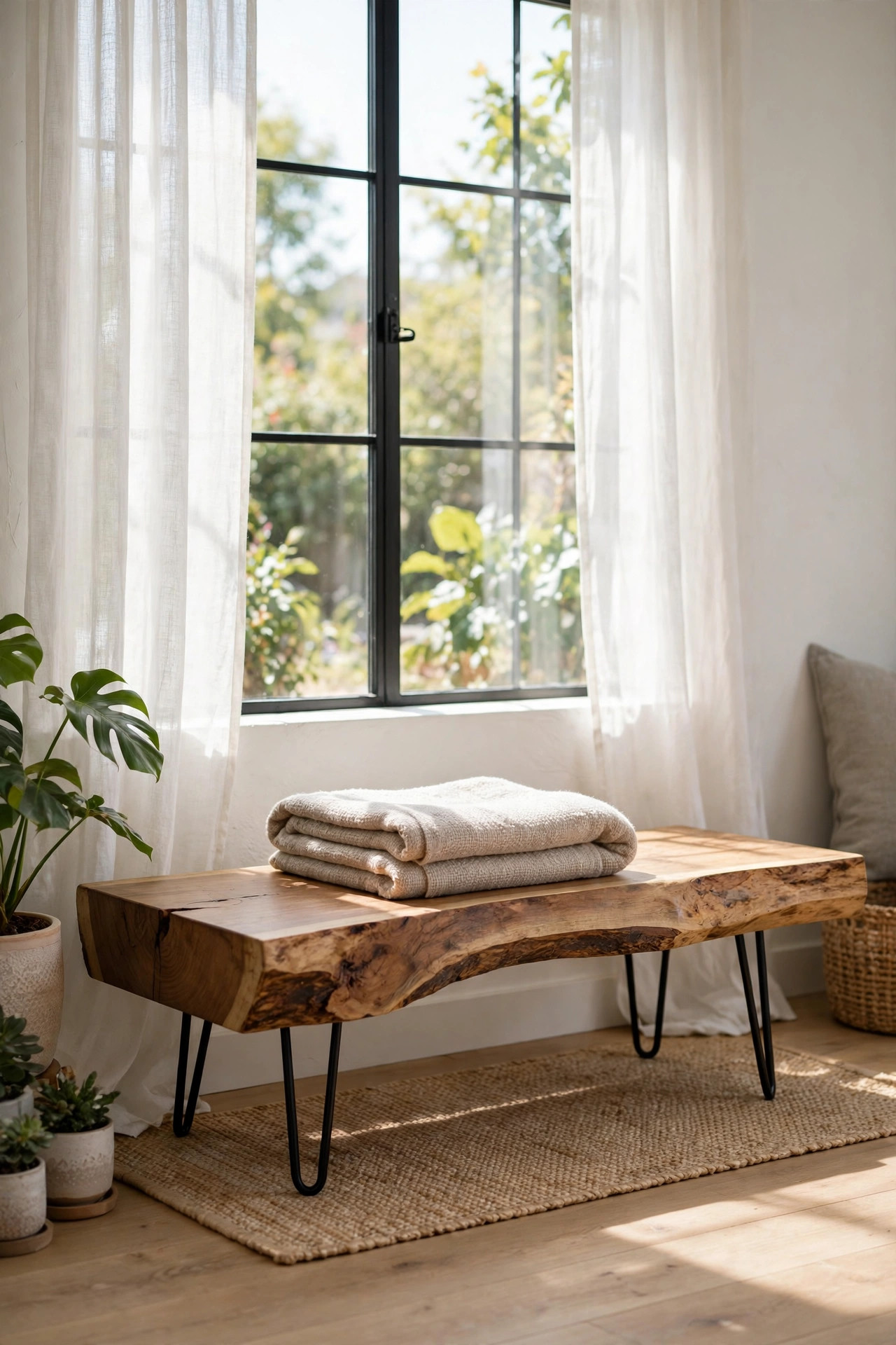 Raw edge wood bench