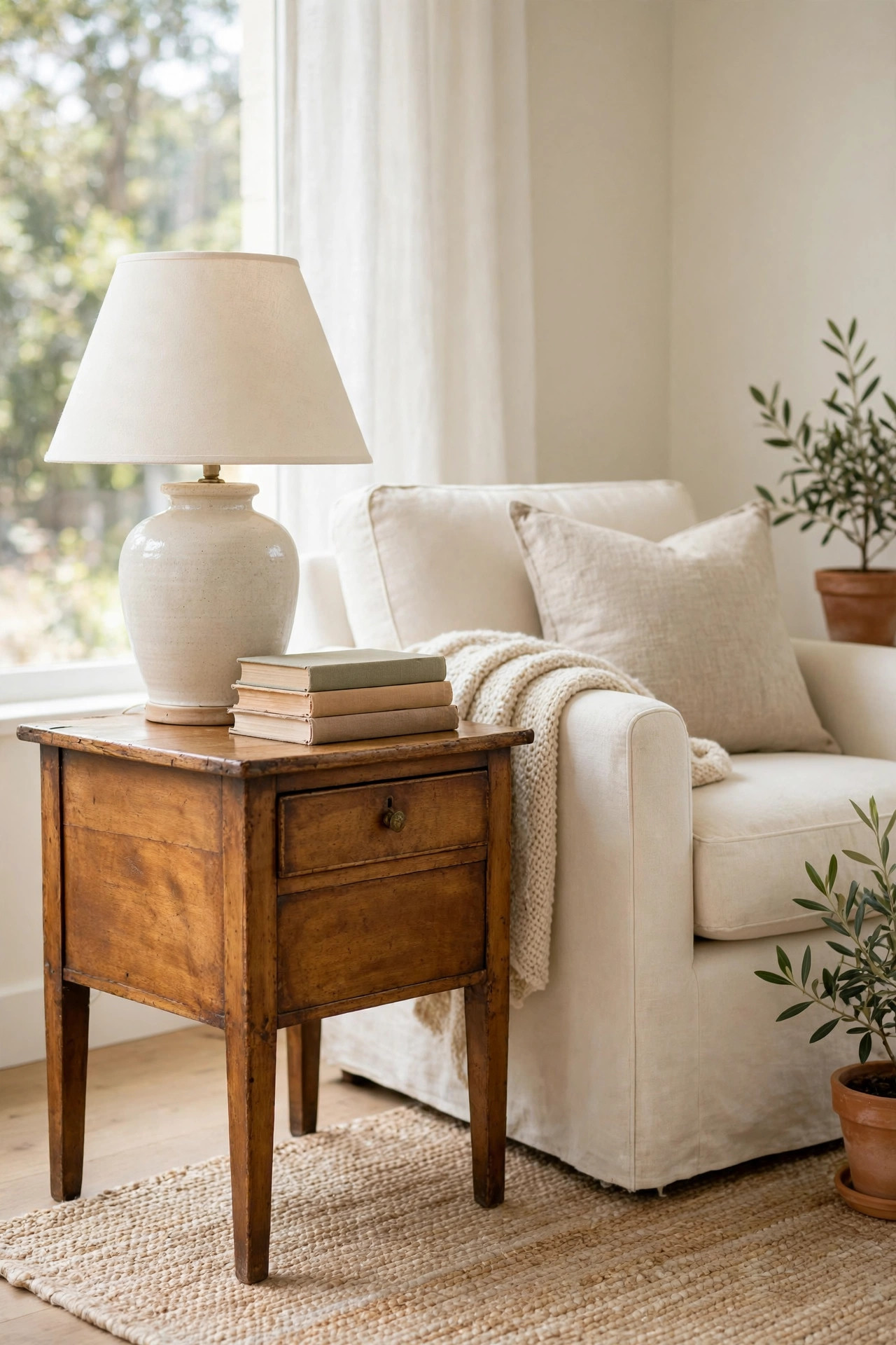 20 Quiet Luxury Home Decor Ideas on a Budget 13 Secondhand Solid Wood Side Table