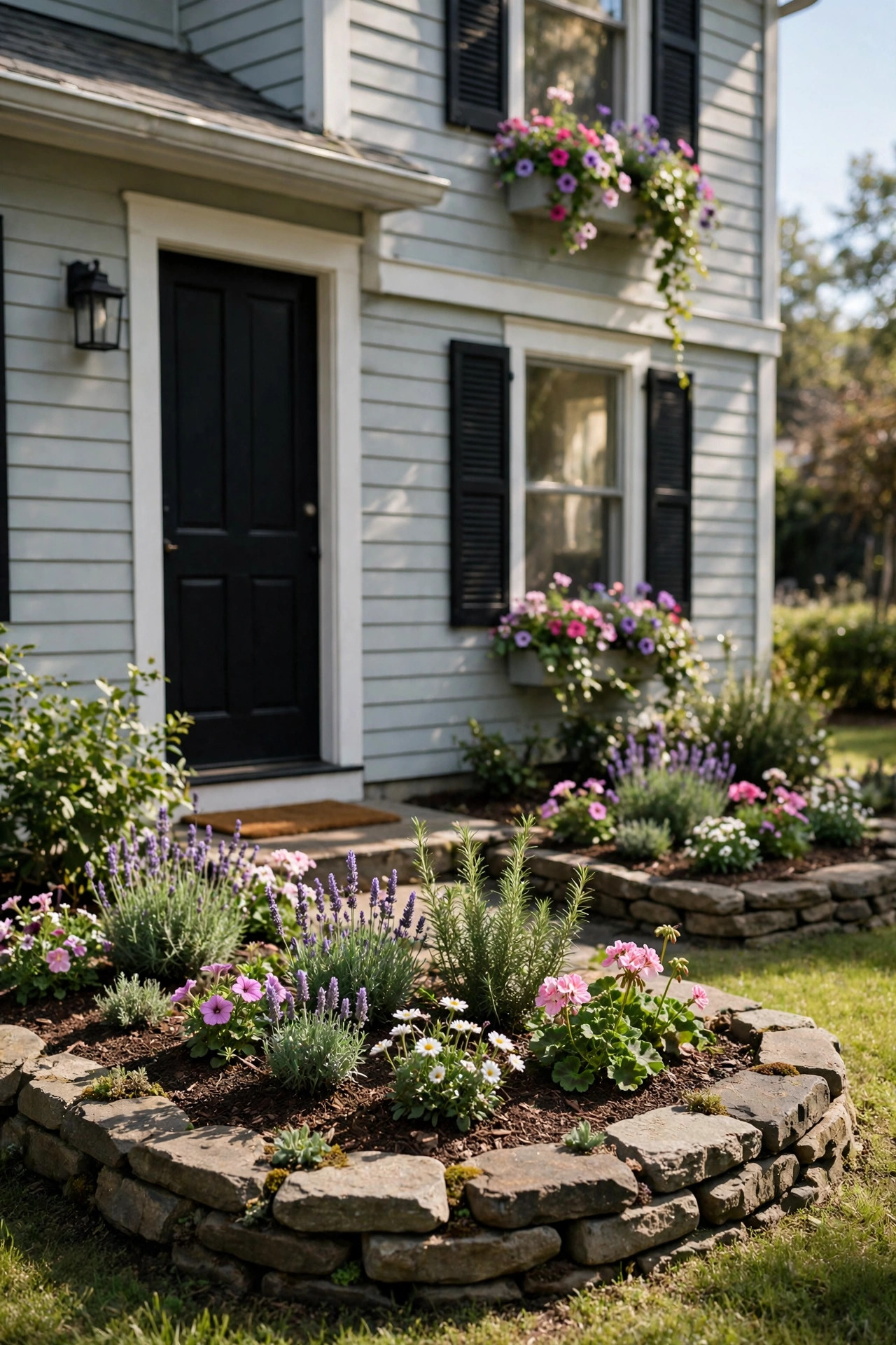 Small Front Yard Landscaping Ideas With Big Impact 14 Natural stone rock border edging small front yard flower beds.